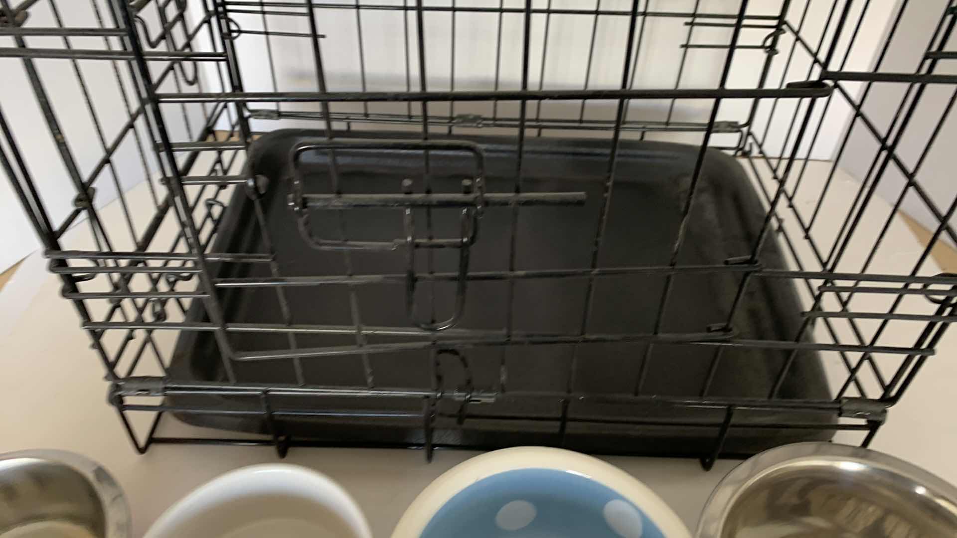 Photo 1 of DOG CAGE 17” X 12” H 14”, BOWLS AND A BATHROOM SET