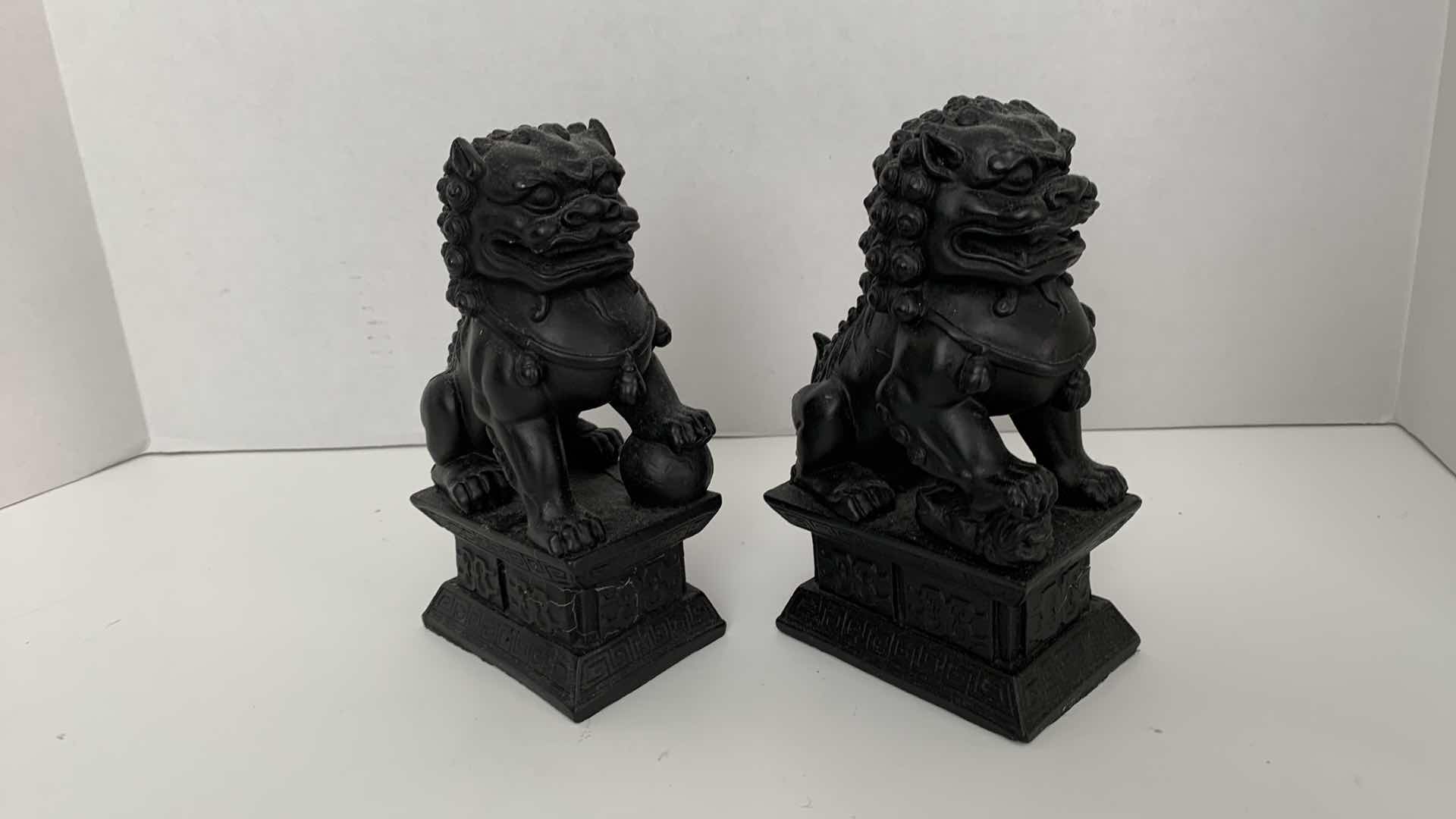 Photo 1 of 2-CHINESE RESIN GUARDIAN FU DOGS 7” TALL