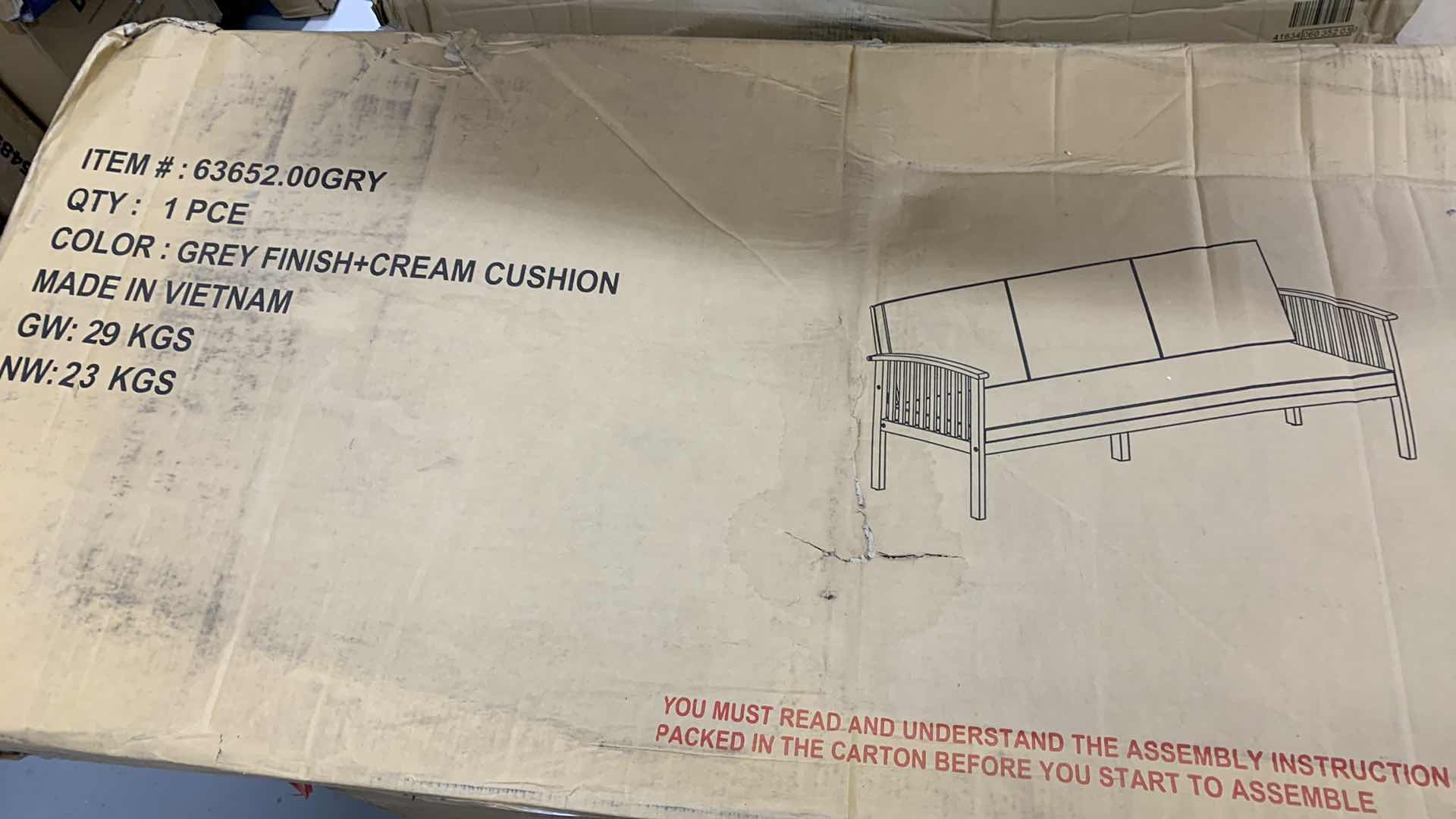 Photo 1 of DUPONT OUTDOOR ACACIA WOOD 3 SEATER SOFA WITH CUSHIONS, TEAK AND CREME