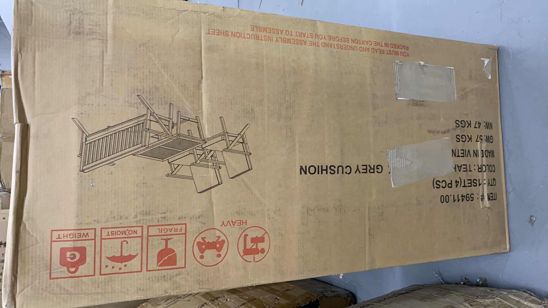 Photo 1 of MANAROLA 4 PC OUTDOOR NATURAL WOOD FINISH CHAT SET WITH WATER RESISTANT CUSHION