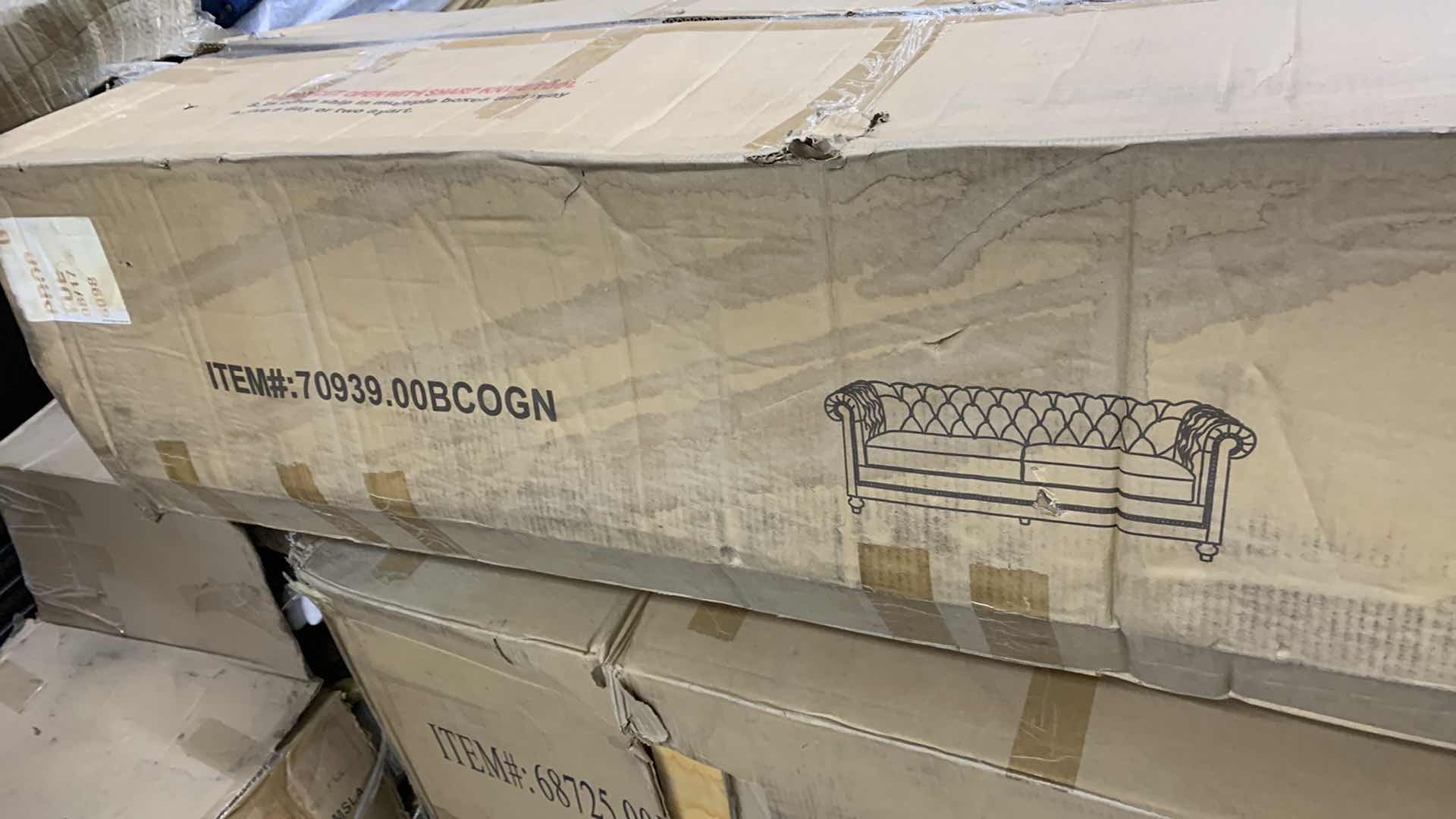 Photo 8 of Missing parts: Bottom and sides parts are missing.-**PARTIAL SET INCOMPLETE** KINZEE CHESTERFIELD TUFTED 3 SEATER SOFA WITH NAIL HEAD TRIM