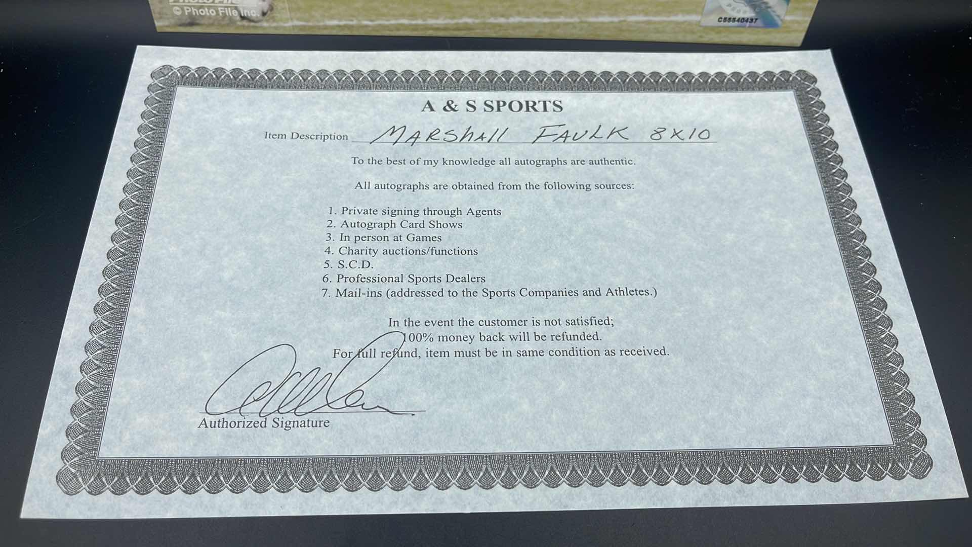 Photo 1 of MARSHALL FAULK 8” X 10” AUTOGRAPHED PHOTO W COA