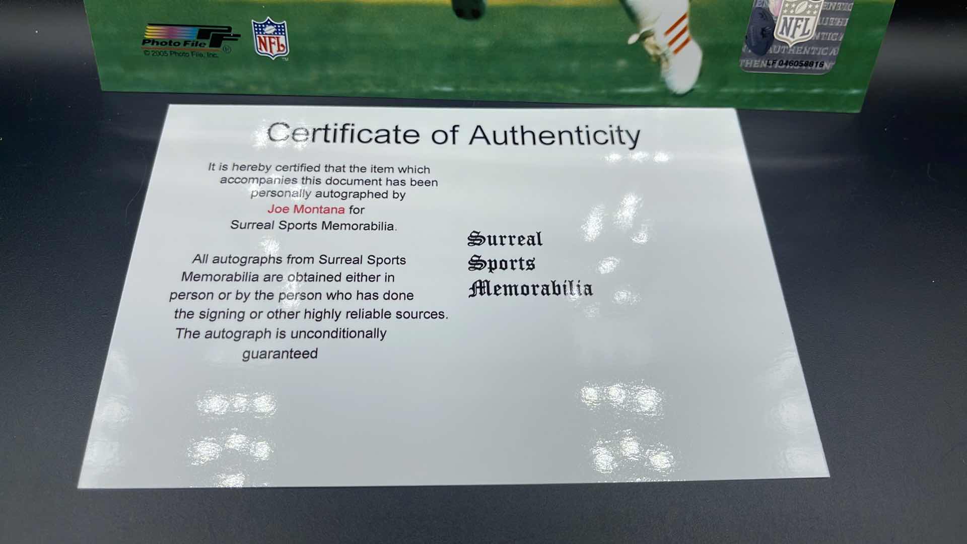 Photo 1 of JOE MONTANA 8” X 10” AUTOGRAPHED PHOTO W COA