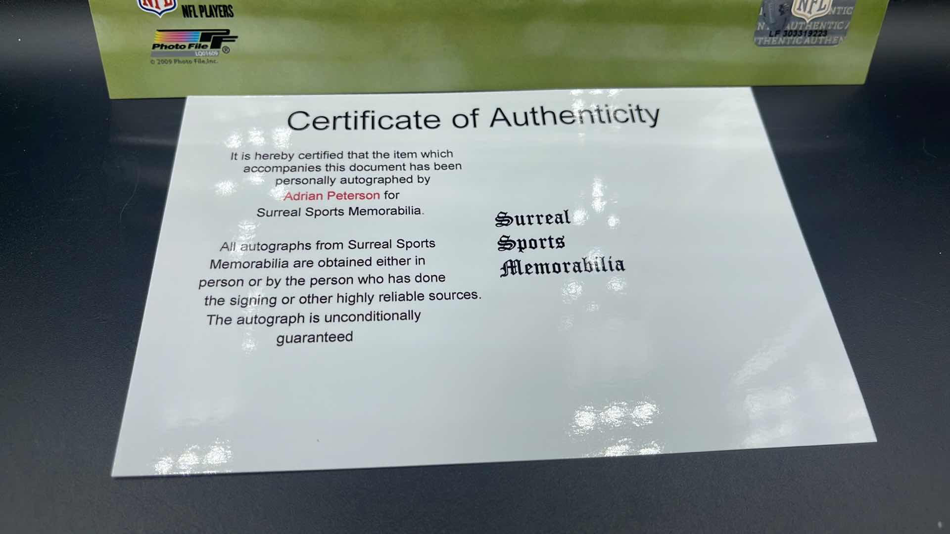 Photo 1 of ADRIAN PETERSON 8” X 10” AUTOGRAPHED PHOTO W COA