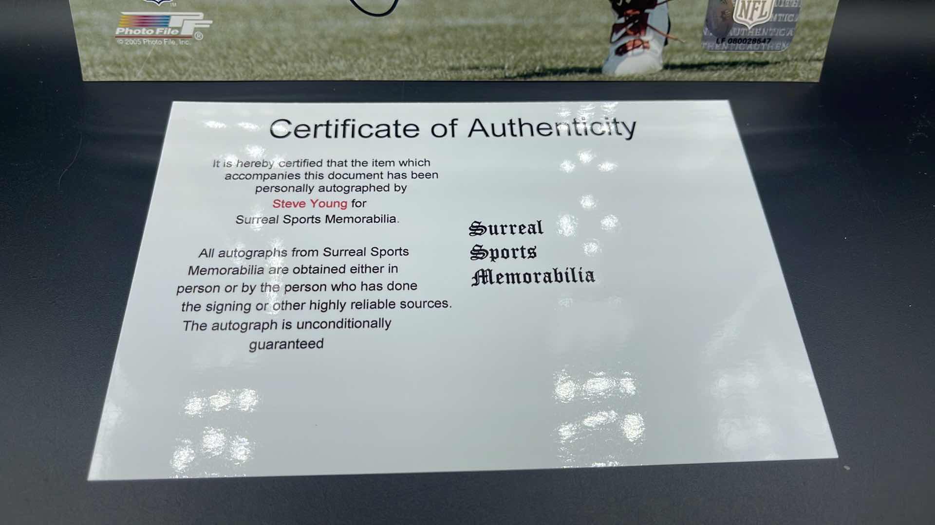 Photo 1 of STEVE YOUNG 8” X 10” AUTOGRAPHED PHOTO W COA