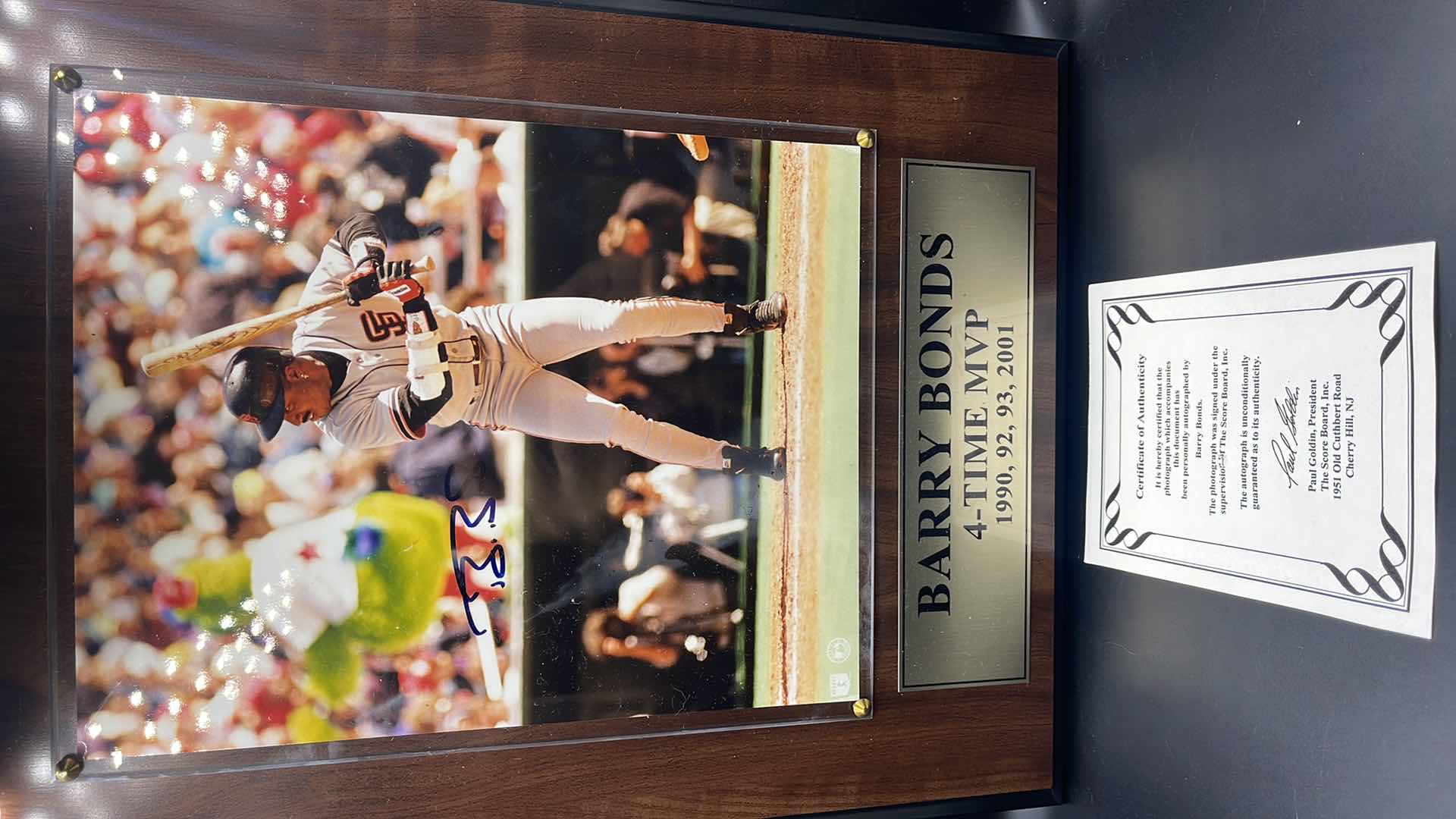 Photo 1 of BARRY BONDS 16” X 12” AUTOGRAPHED PLAQUE W COA