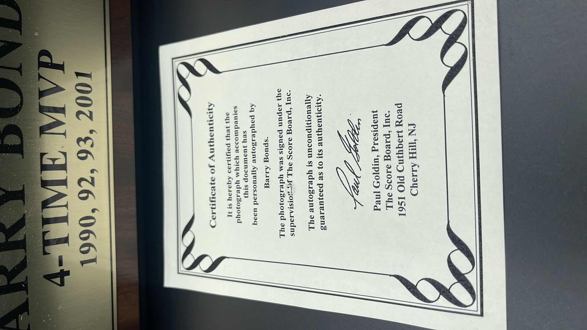 Photo 1 of BARRY BONDS 16” X 12” AUTOGRAPHED PLAQUE W COA