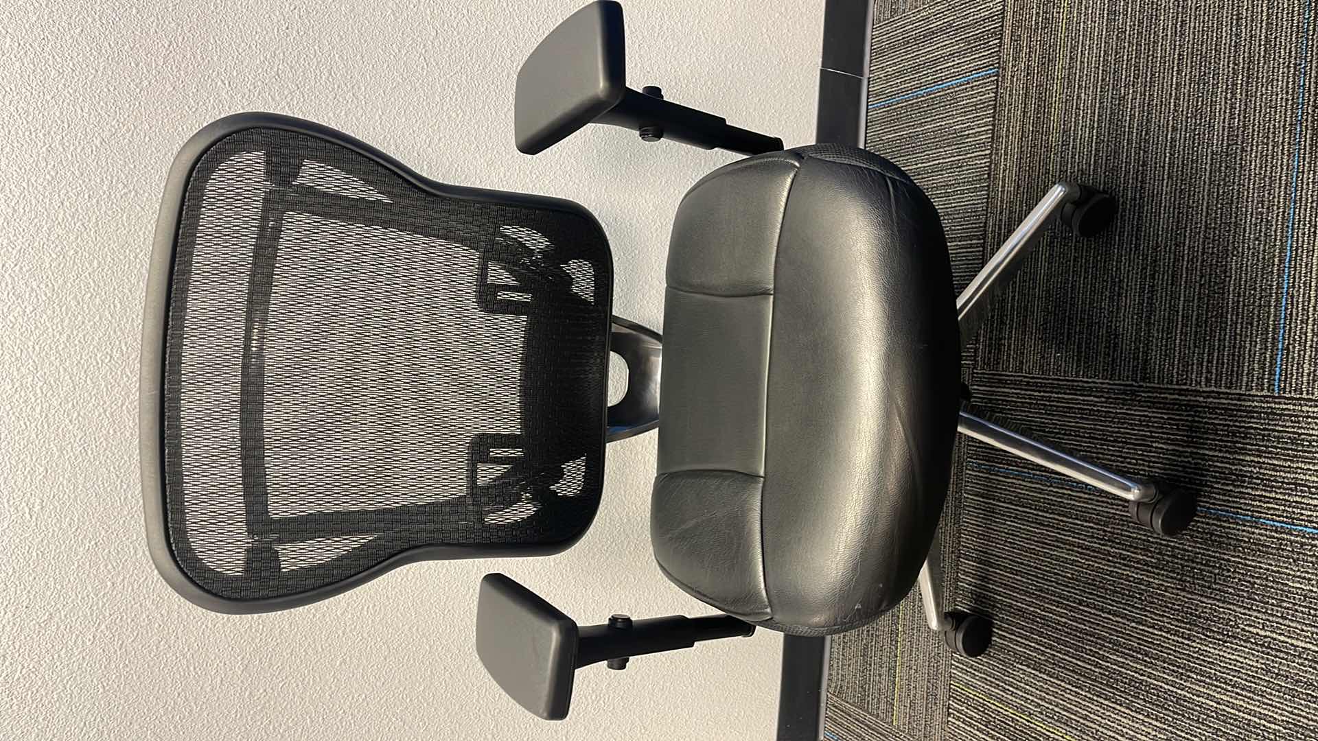 Photo 1 of COMMERCIAL MEDAL BASE ROLLING OFFICE CHAIR W LEATHER SEAT & LUMBAR SUPPORT