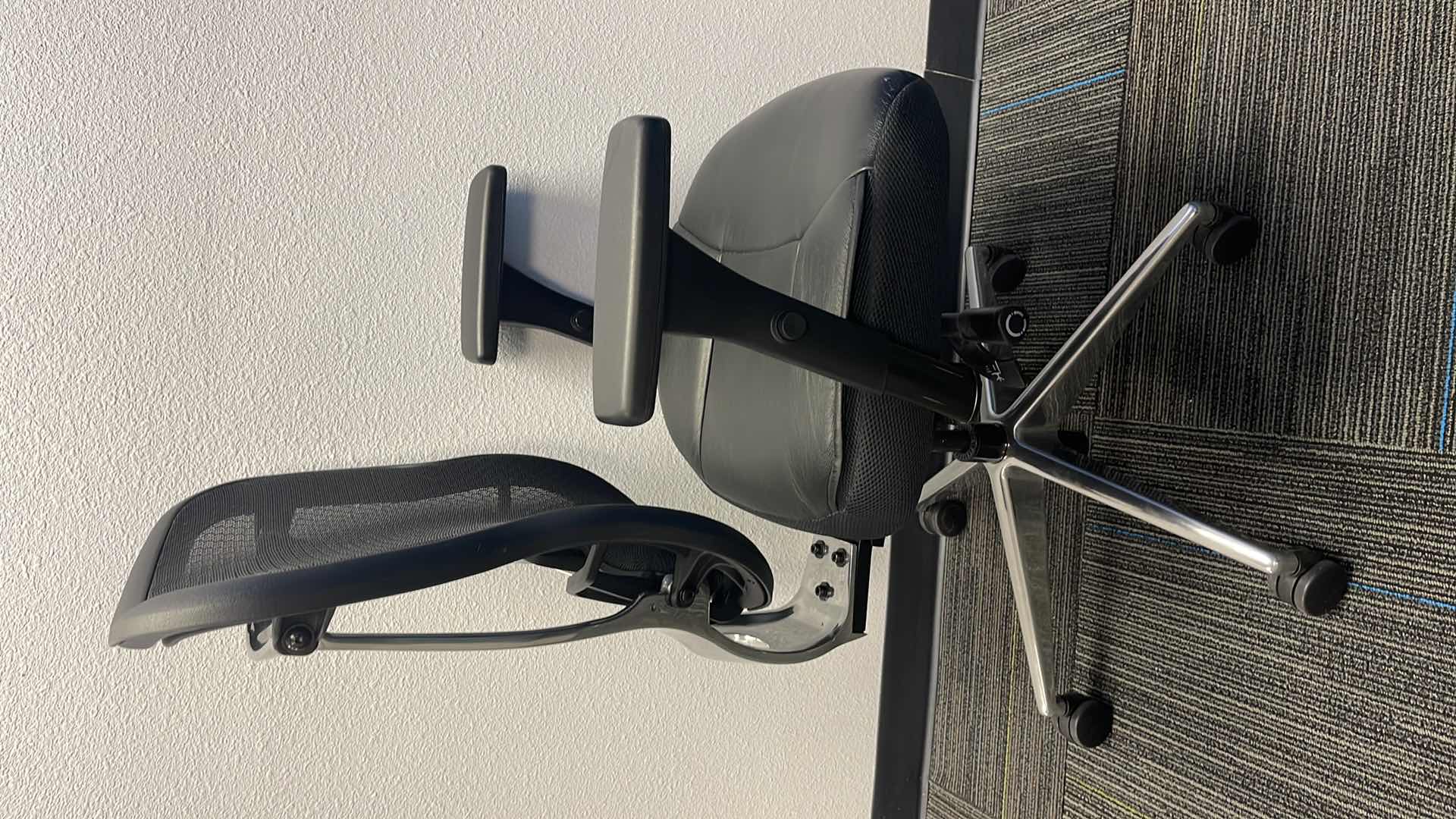 Photo 2 of COMMERCIAL MEDAL BASE ROLLING OFFICE CHAIR W LEATHER SEAT & LUMBAR SUPPORT