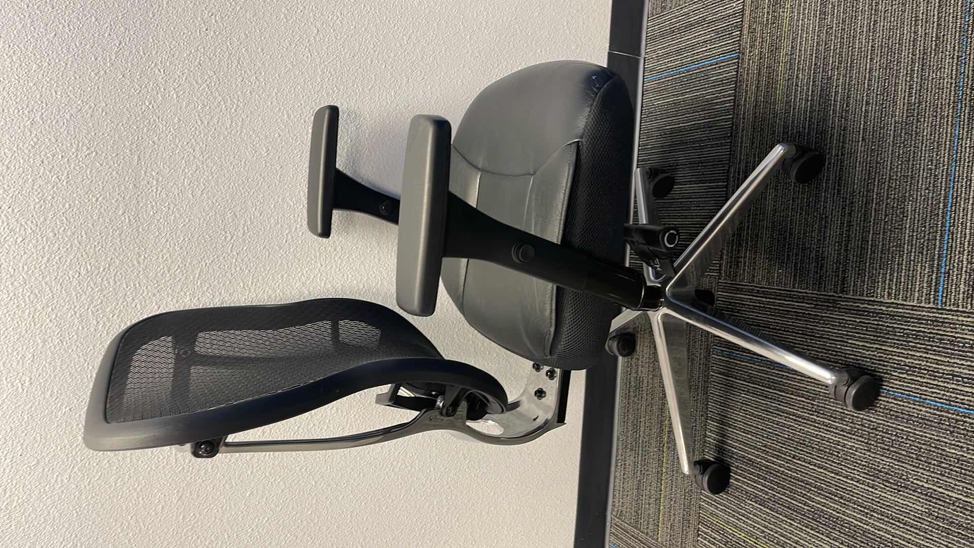 Photo 1 of COMMERCIAL MEDAL BASE ROLLING OFFICE CHAIR W LEATHER SEAT & LUMBAR SUPPORT