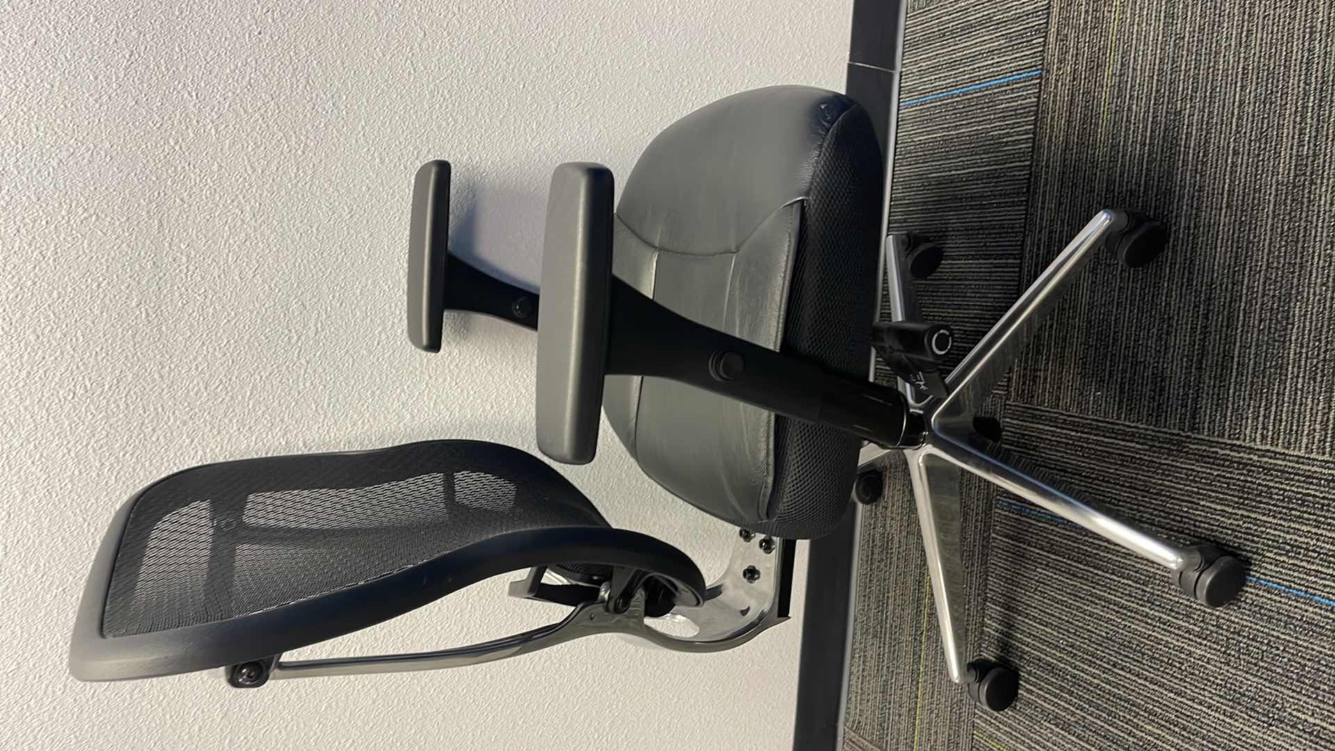 Photo 1 of COMMERCIAL MEDAL BASE ROLLING OFFICE CHAIR W LEATHER SEAT & LUMBAR SUPPORT