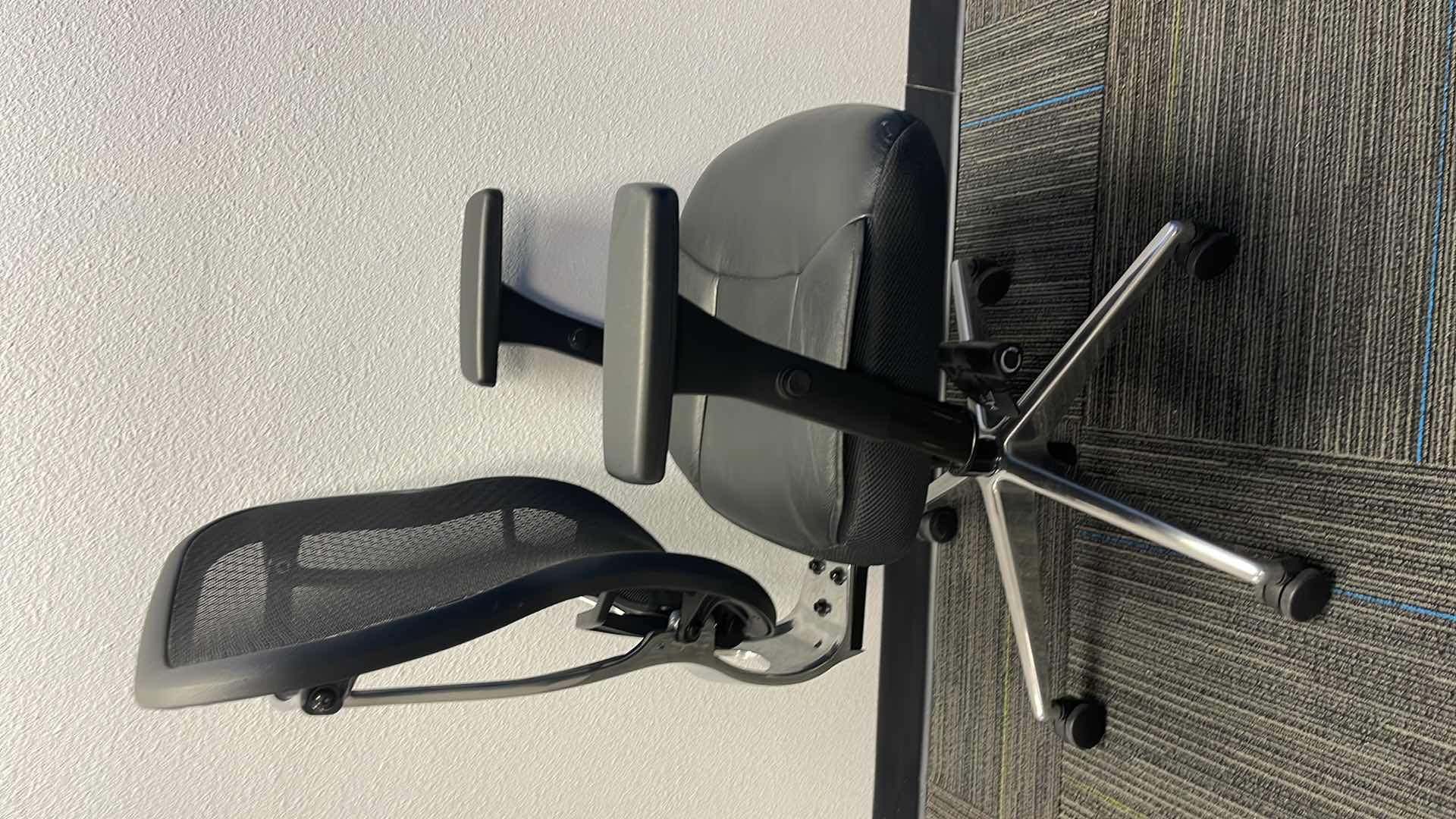 Photo 1 of COMMERCIAL MEDAL BASE ROLLING OFFICE CHAIR W LEATHER SEAT & LUMBAR SUPPORT