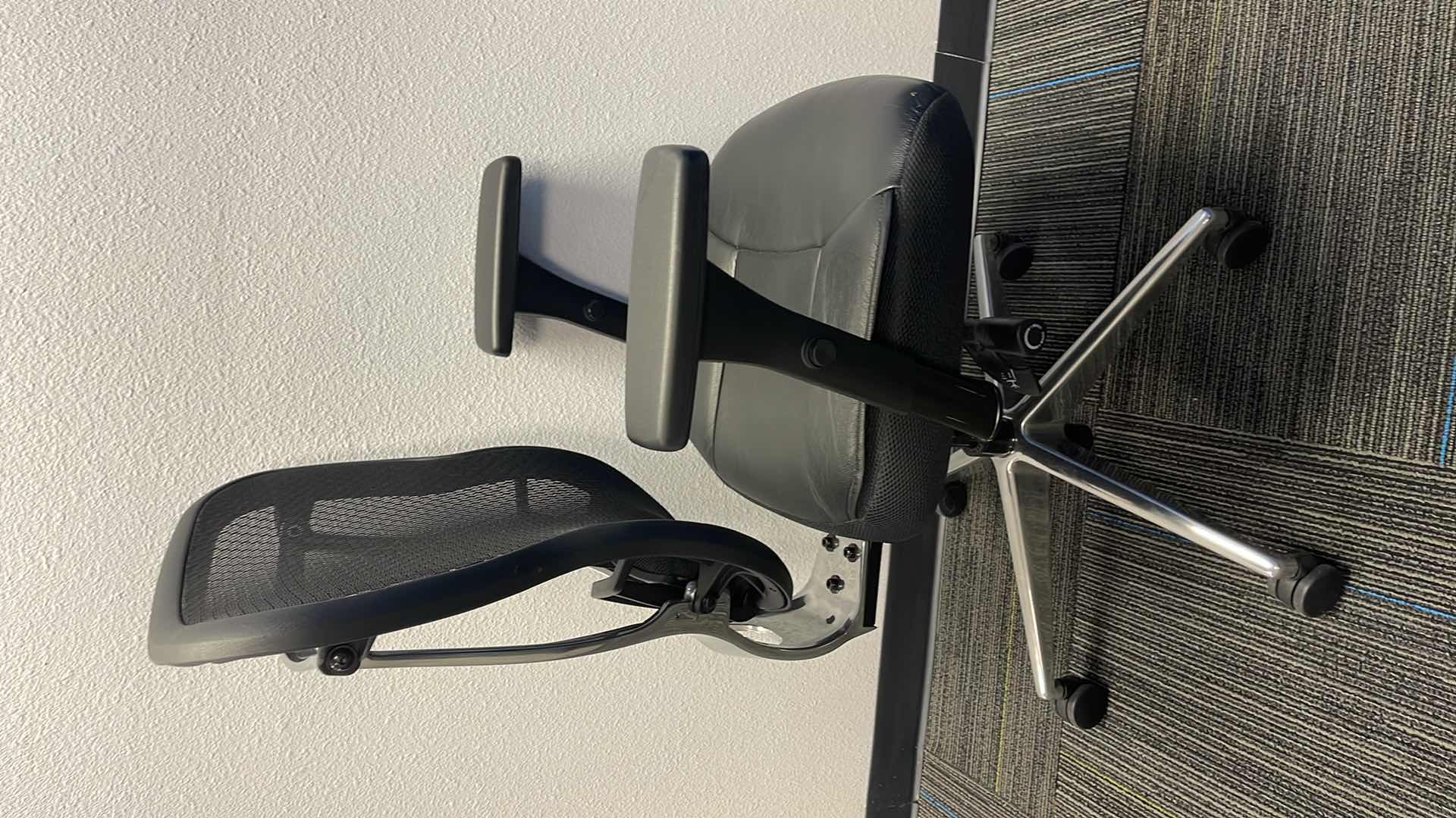 Photo 1 of COMMERCIAL MEDAL BASE ROLLING OFFICE CHAIR W LEATHER SEAT & LUMBAR SUPPORT