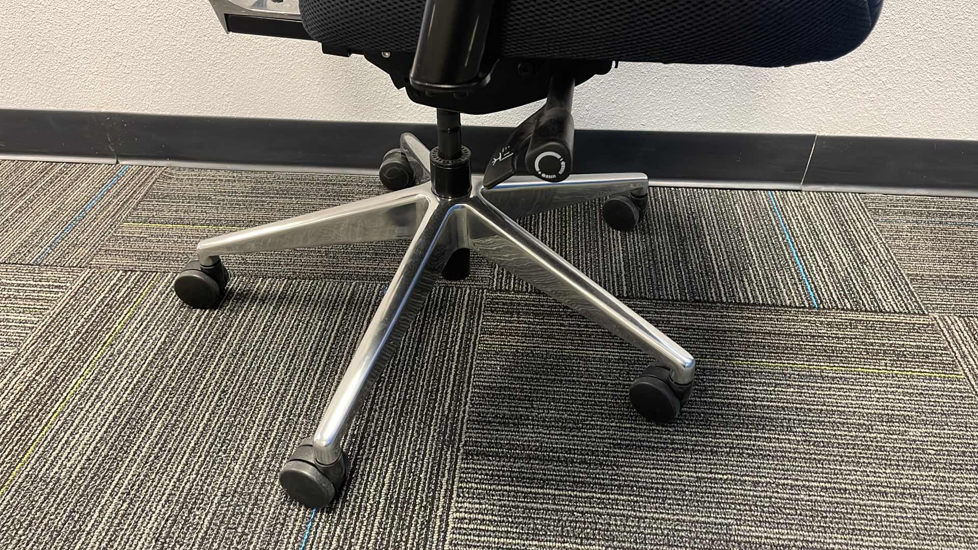 Photo 1 of COMMERCIAL MEDAL BASE ROLLING OFFICE CHAIR W LEATHER SEAT & LUMBAR SUPPORT