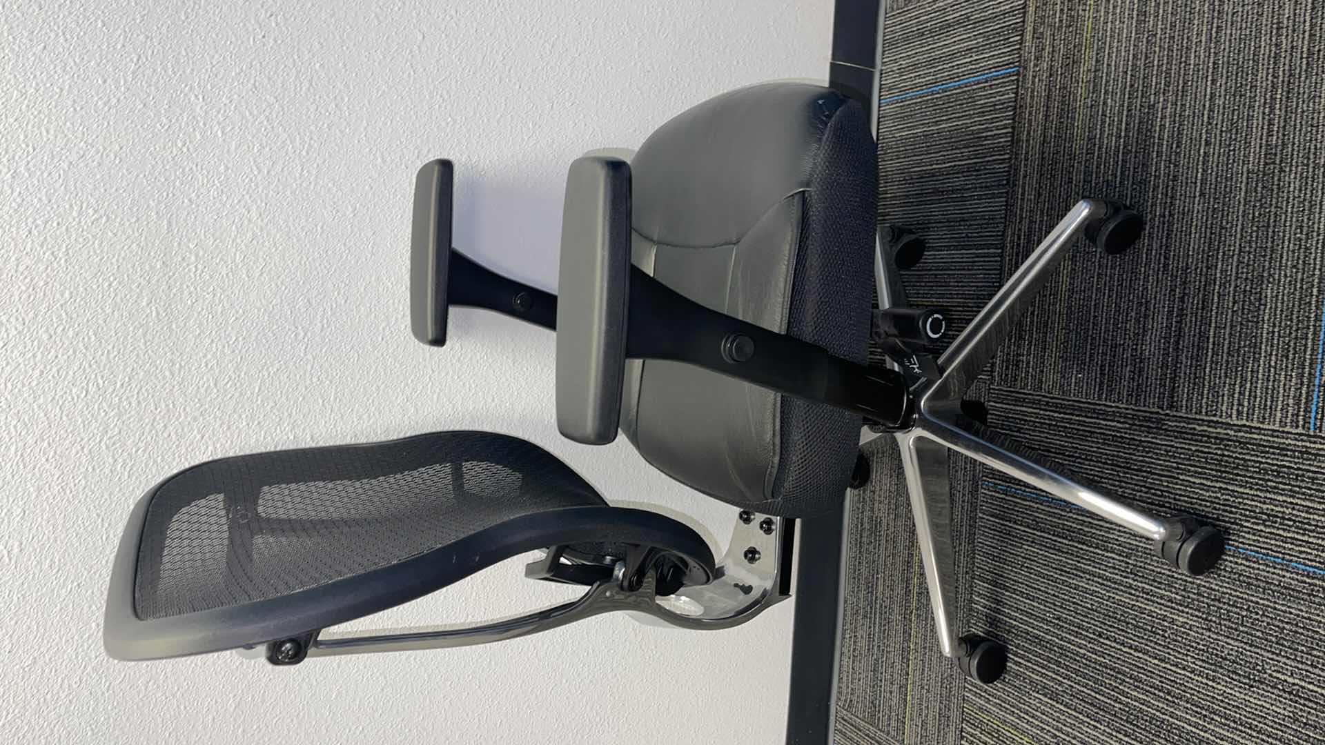 Photo 1 of COMMERCIAL MEDAL BASE ROLLING OFFICE CHAIR W LEATHER SEAT & LUMBAR SUPPORT