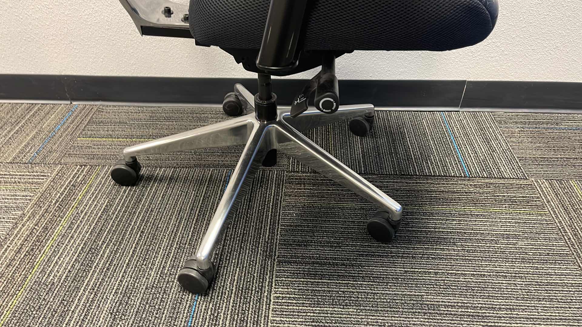 Photo 1 of COMMERCIAL MEDAL BASE ROLLING OFFICE CHAIR W LEATHER SEAT & LUMBAR SUPPORT