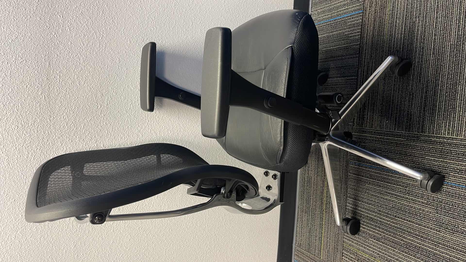 Photo 1 of COMMERCIAL MEDAL BASE ROLLING OFFICE CHAIR W LEATHER SEAT & LUMBAR SUPPORT