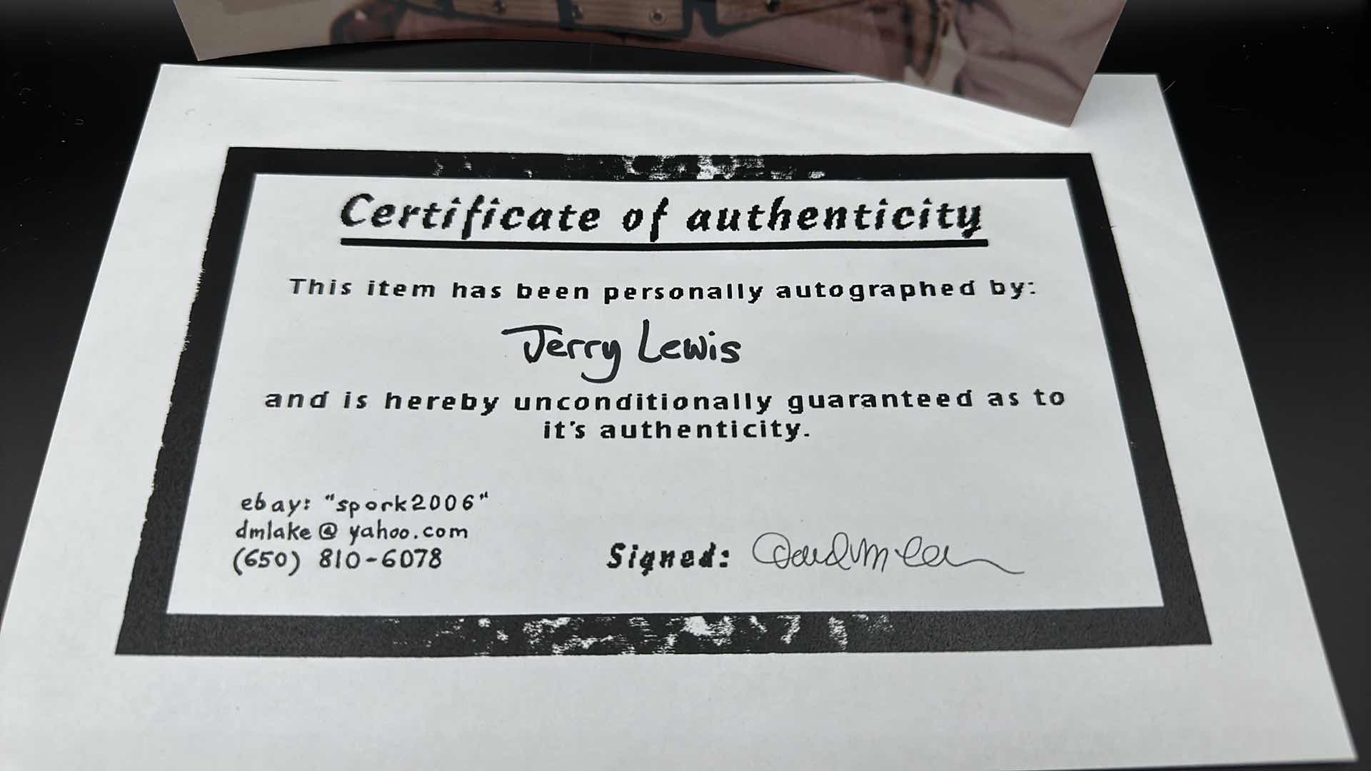 Photo 1 of JERRY LEWIS 8” X 10” AUTOGRAPHED PHOTO W COA