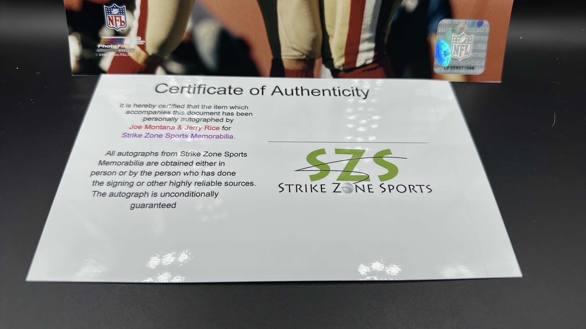 Photo 1 of JOE MONTANA & JERRY RICE 8” X 10” AUTOGRAPHED PHOTO W COA