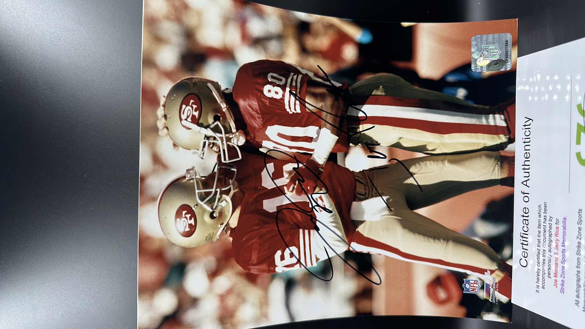 Photo 1 of JOE MONTANA & JERRY RICE 8” X 10” AUTOGRAPHED PHOTO W COA