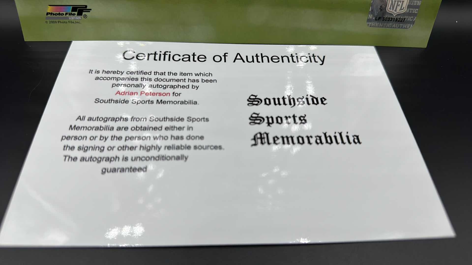 Photo 1 of ADRIAN PETERSON 8” X 10” AUTOGRAPHED PHOTO W COA