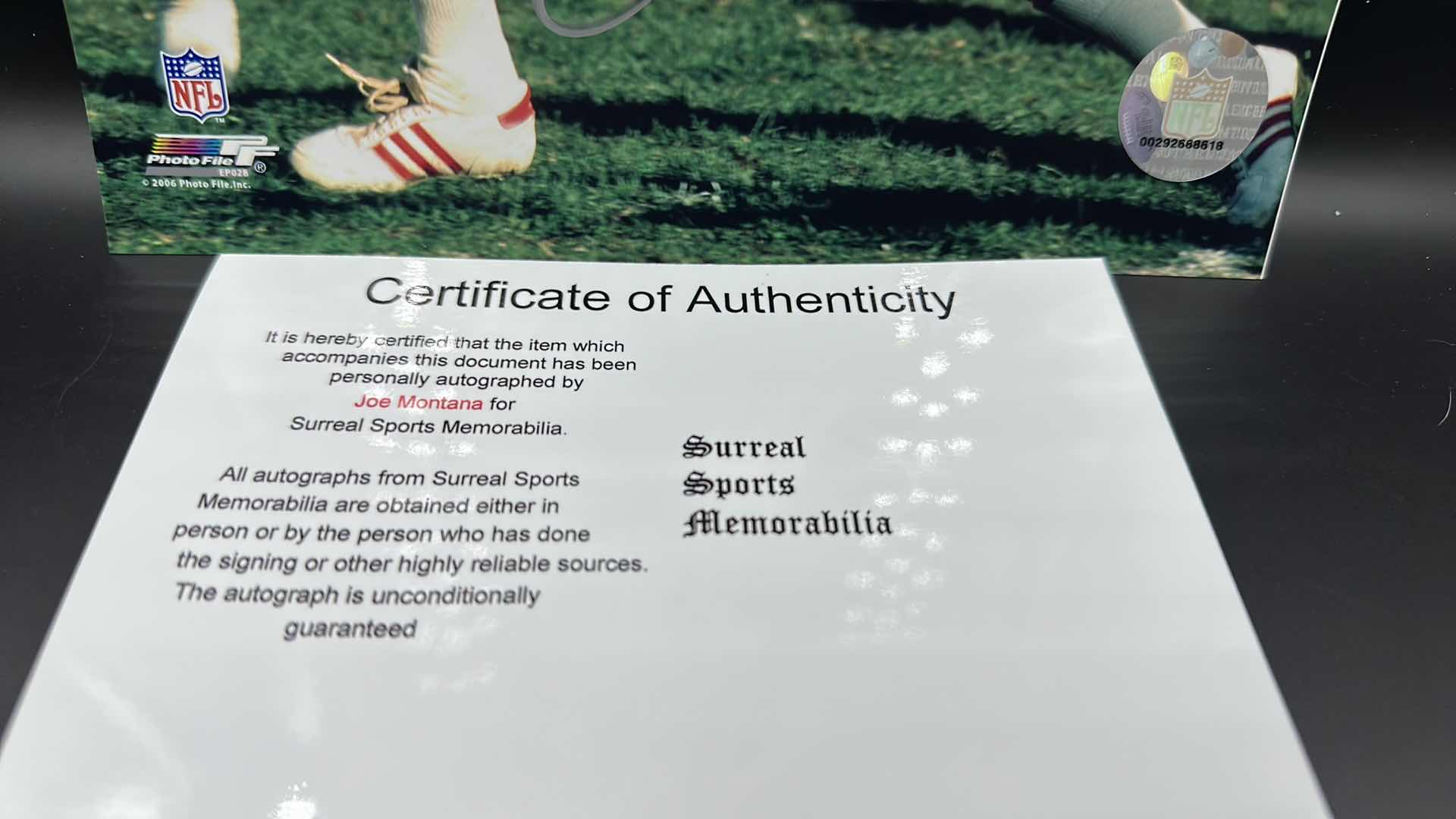 Photo 1 of JOE MONTANA 8” X 10” AUTOGRAPHED PHOTO W COA