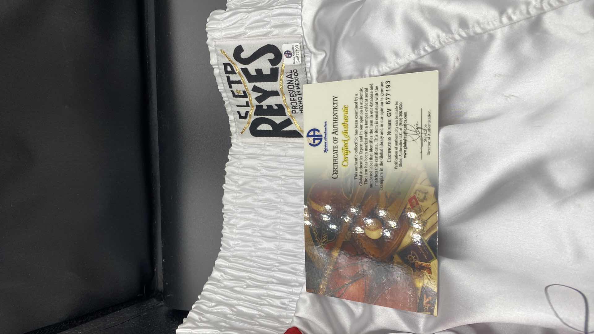 Photo 1 of RARE FLOYD MAYWEATHER & OSCAR DE LA HOYA AUTOGRAPHED BOXING TRUNKS