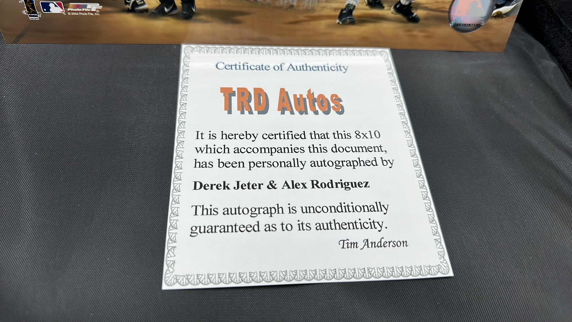 Photo 1 of ALEX RODRIGUEZ & DEREK JETER 8”X10” AUTOGRAPHED PHOTO W COA