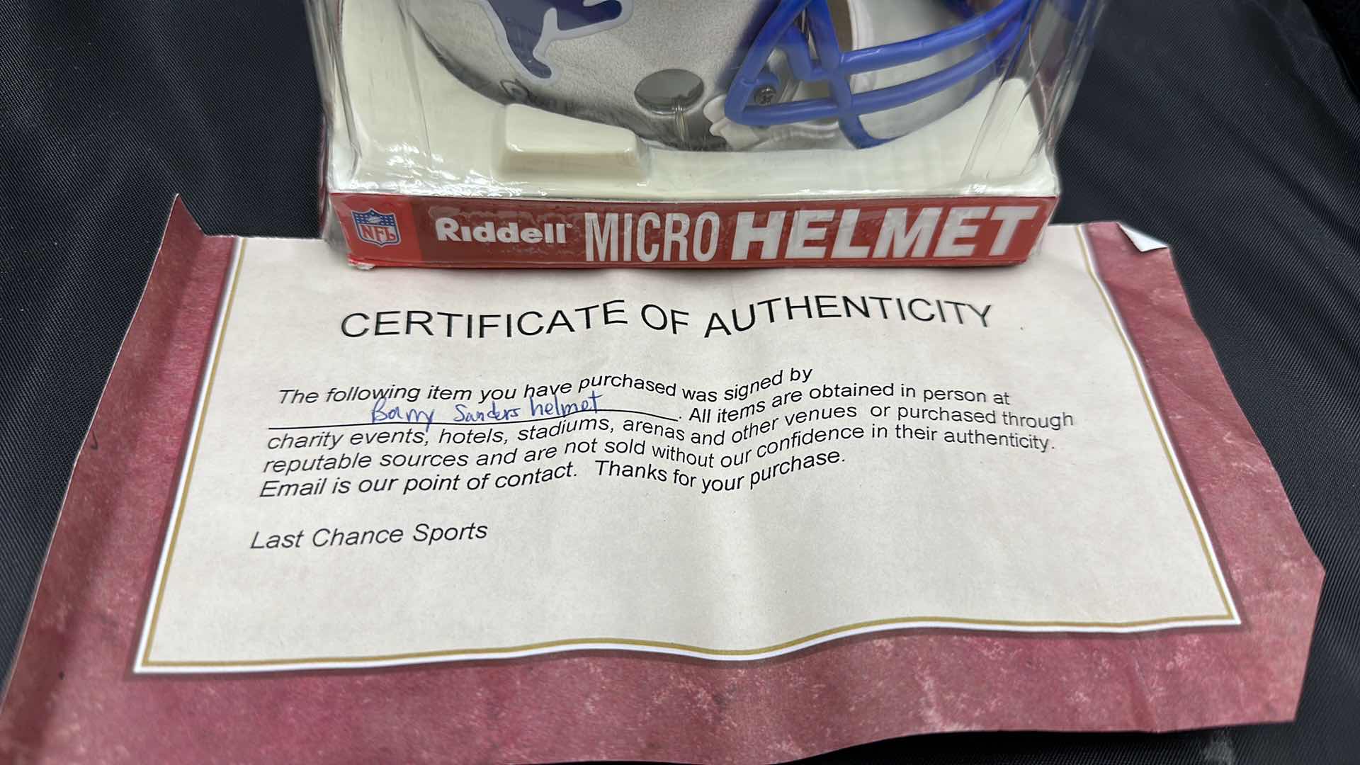 Photo 4 of BARRY SANDERS AUTOGRAPHED MINI-HELMET W COA