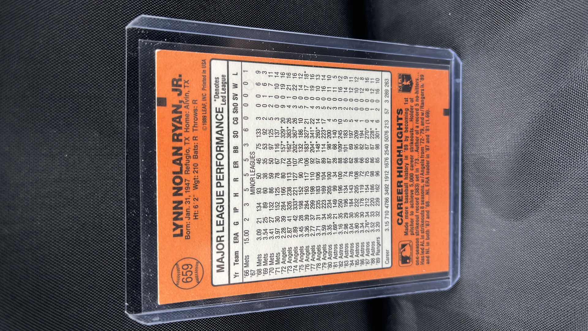 Photo 1 of 1989 leaf DONRUSS Nolan Ryan 659