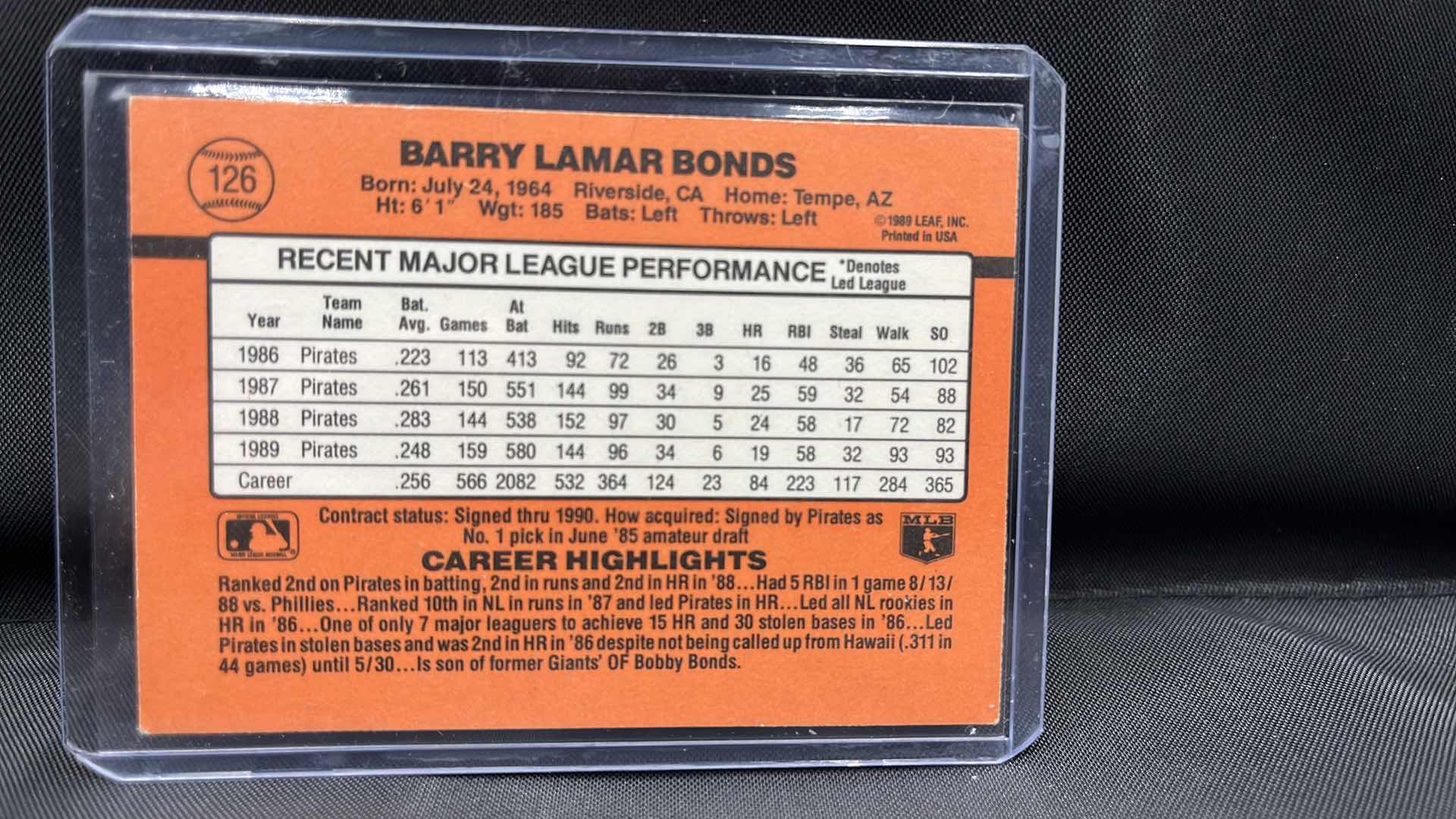 Photo 1 of 1989 leaf Barry bonds 126