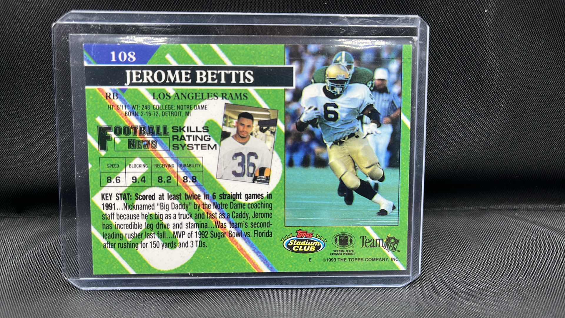 Photo 1 of 1993 TOPPS rookie Jerome Bettis 108