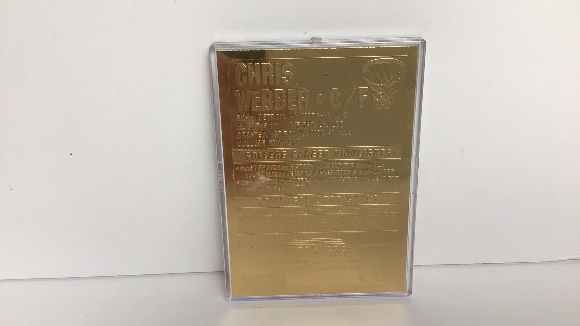 Photo 1 of  CHRIS WEBBER 1ST DRAFT PICK 23K GOLD BLEACHERS CARD 7327 OF 10000*