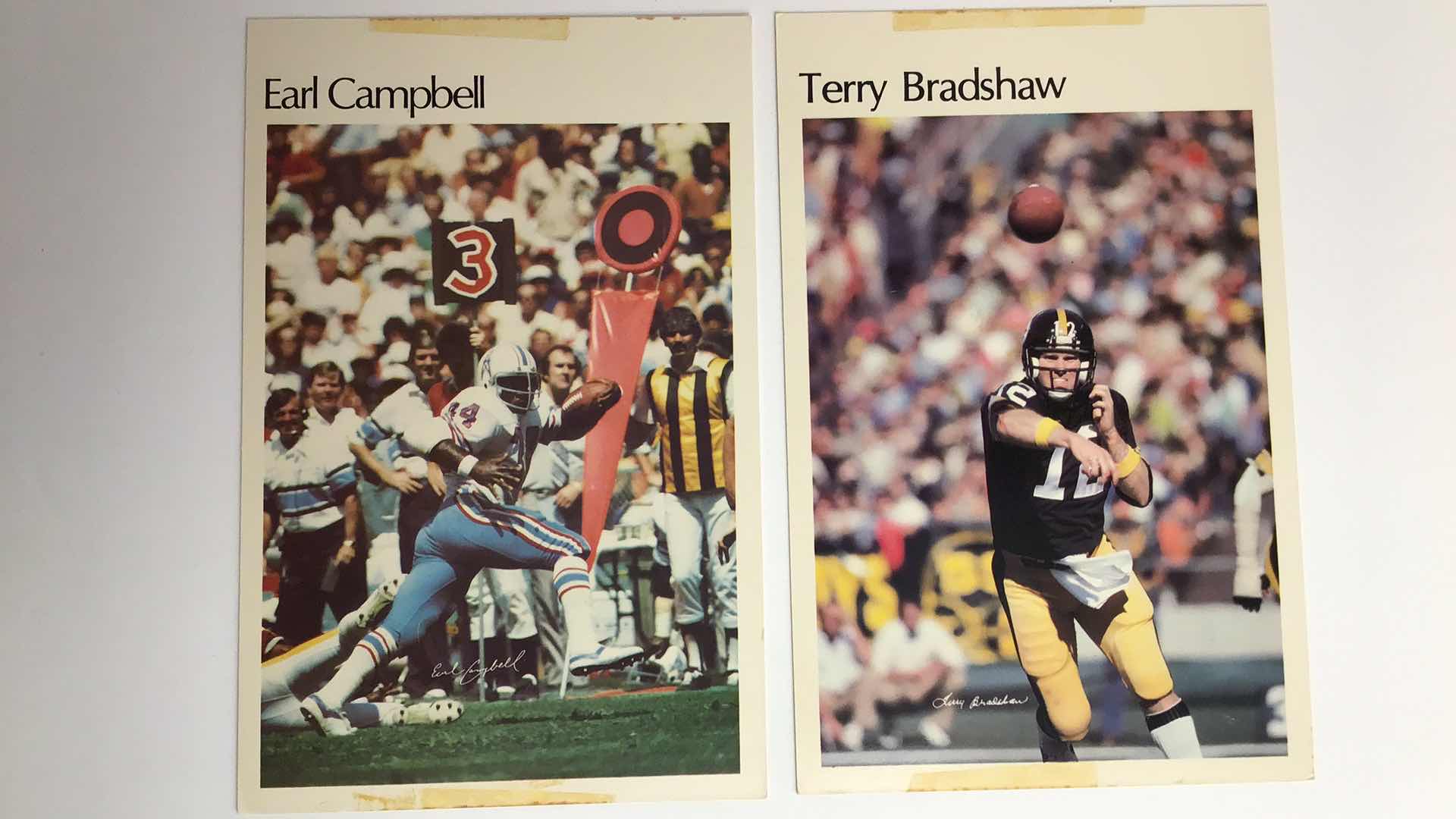 Photo 1 of  LOT OF 5-980S NFL MINI POSTER CARDS TERRY BRADSHAW, DAN FOUTS, WALTER PAYTON, TONY DORSETT, EARL CAMPBELL*