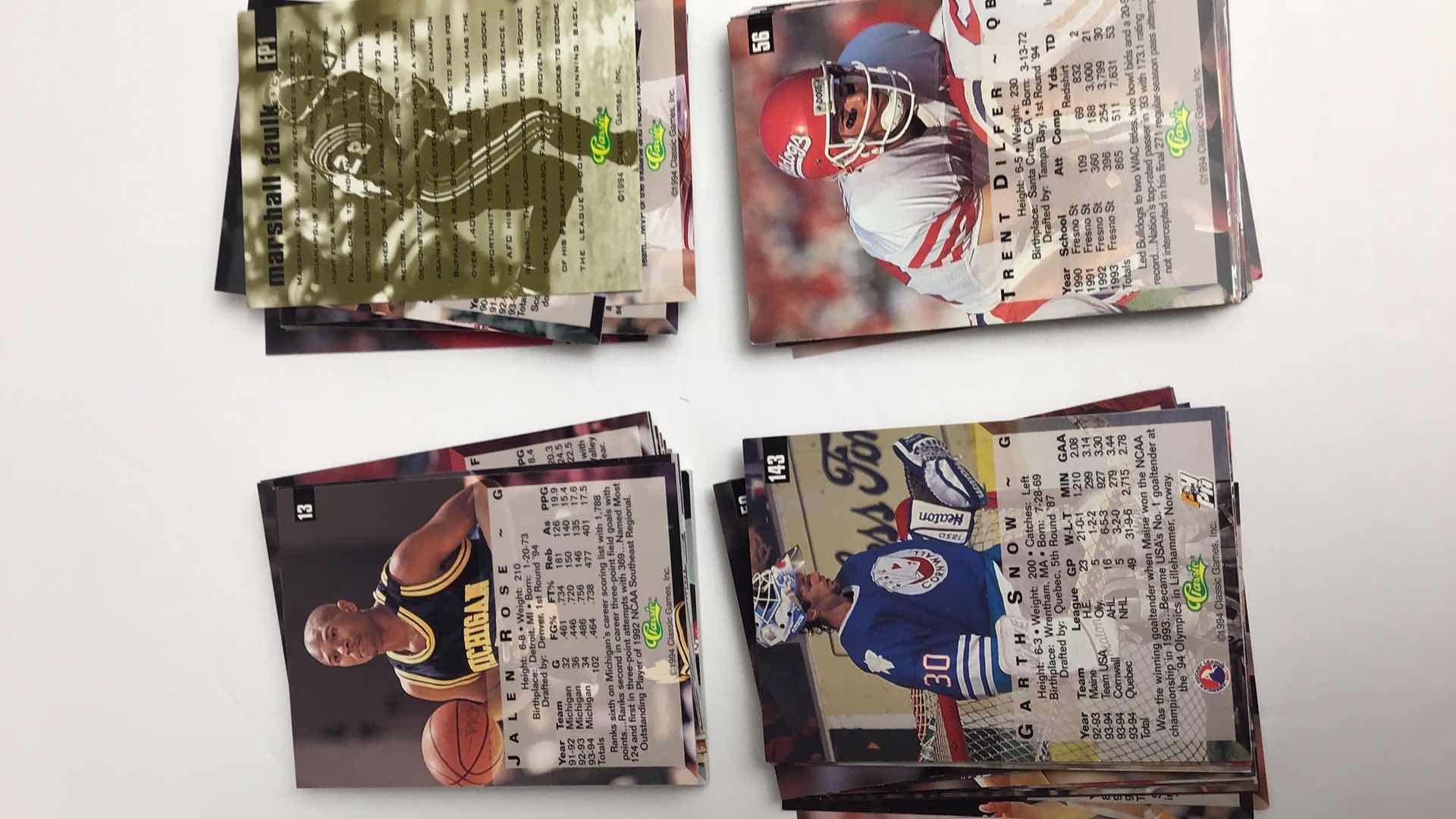 Photo 1 of $75 1994 FOUR SPORT COLLECTION MLB, NFL, NBA, NHL APPROX 200 CARDS (100 SEALED)*