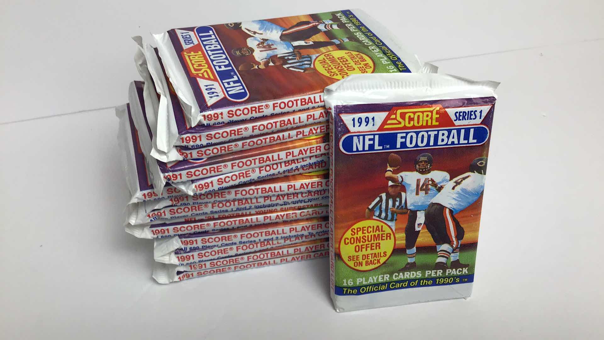 Photo 1 of $100 15 SEALED PACKS OF SCORE 1991 SERIES 1 NFL TRADING CARDS*