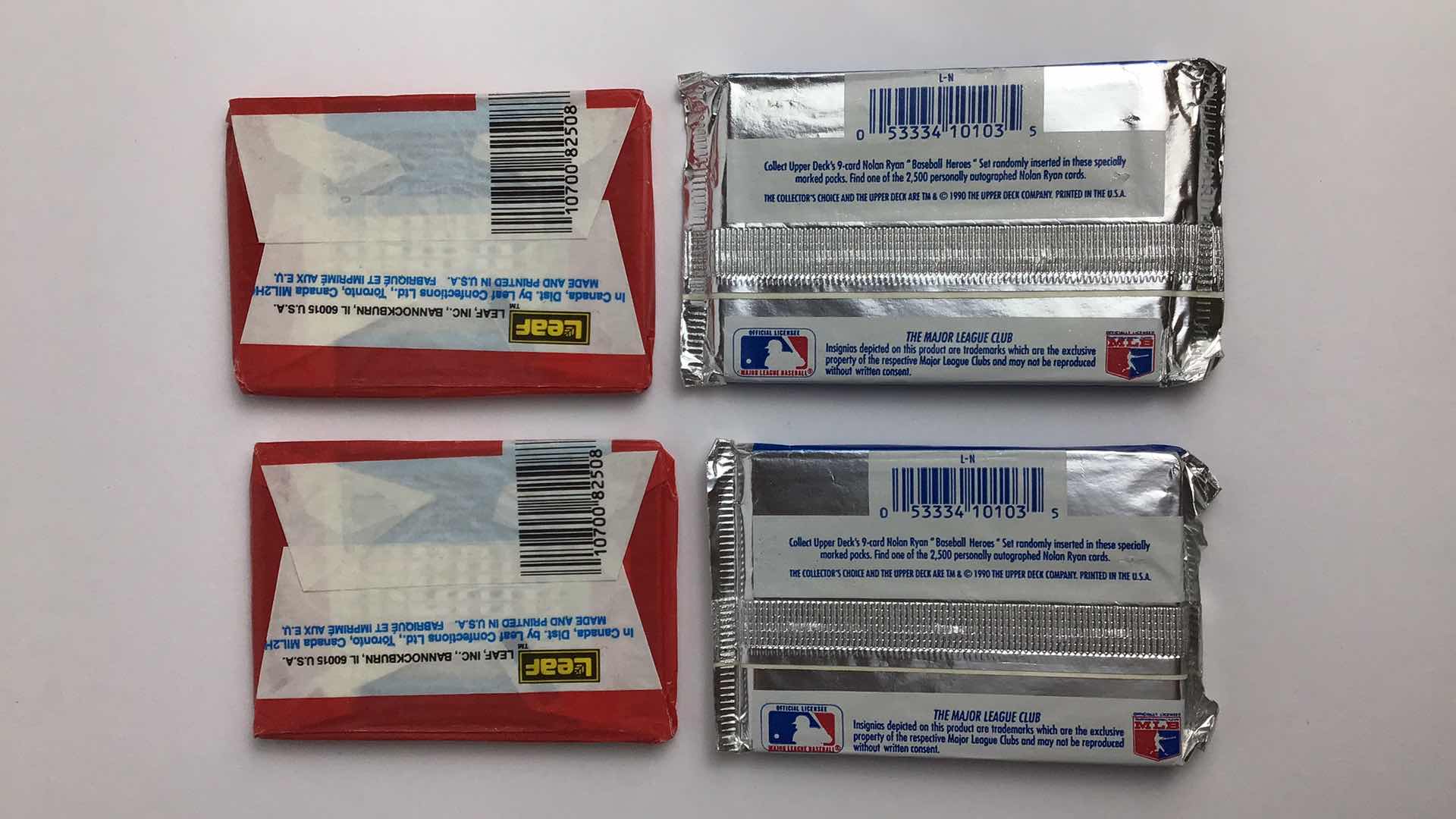 Photo 1 of $40 2 SEALED LEAF BASEBALL PUZZLE AND CARD PACKS + 2 SEALED UPPER DECK 1991 BASEBALL PACKS*