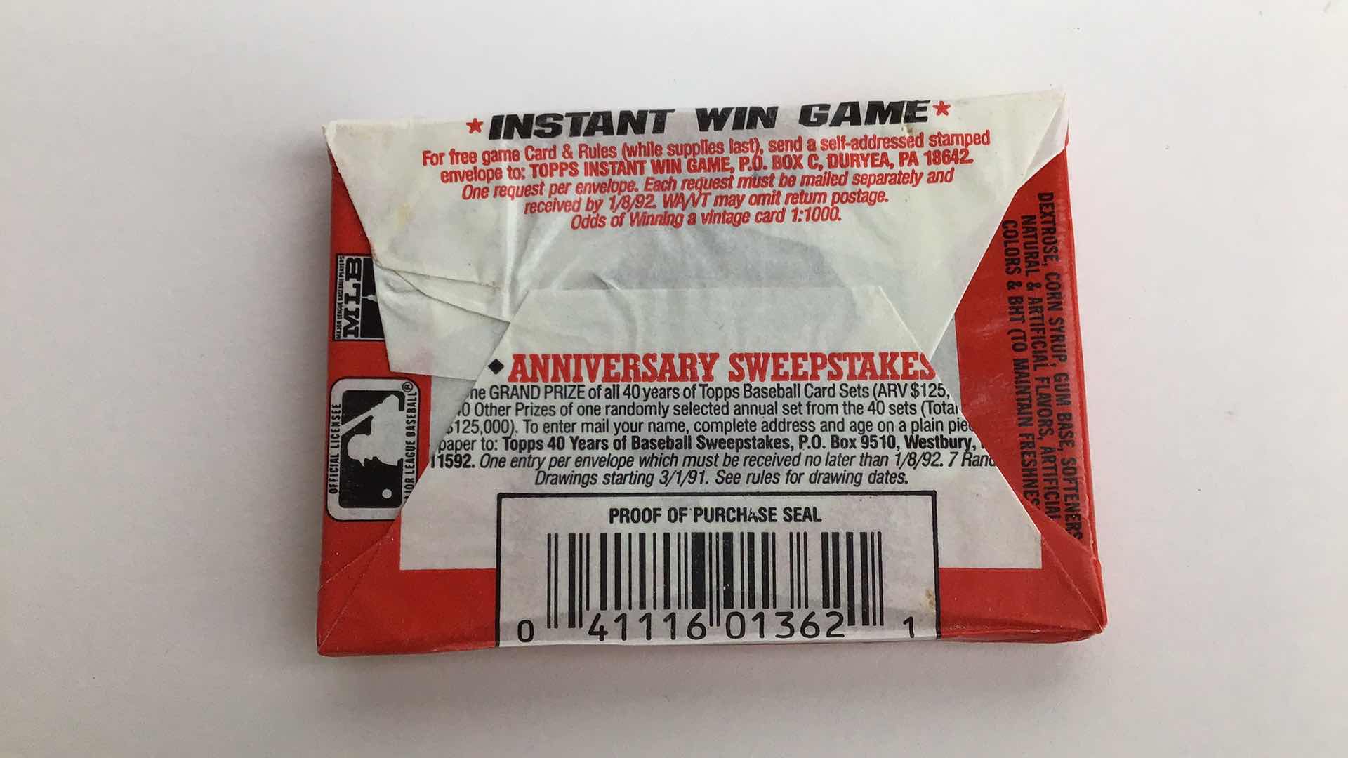 Photo 1 of $50 LOT OF 6 TOPPS 1991 MLB CARDS AND GUM SEALED PACKS*