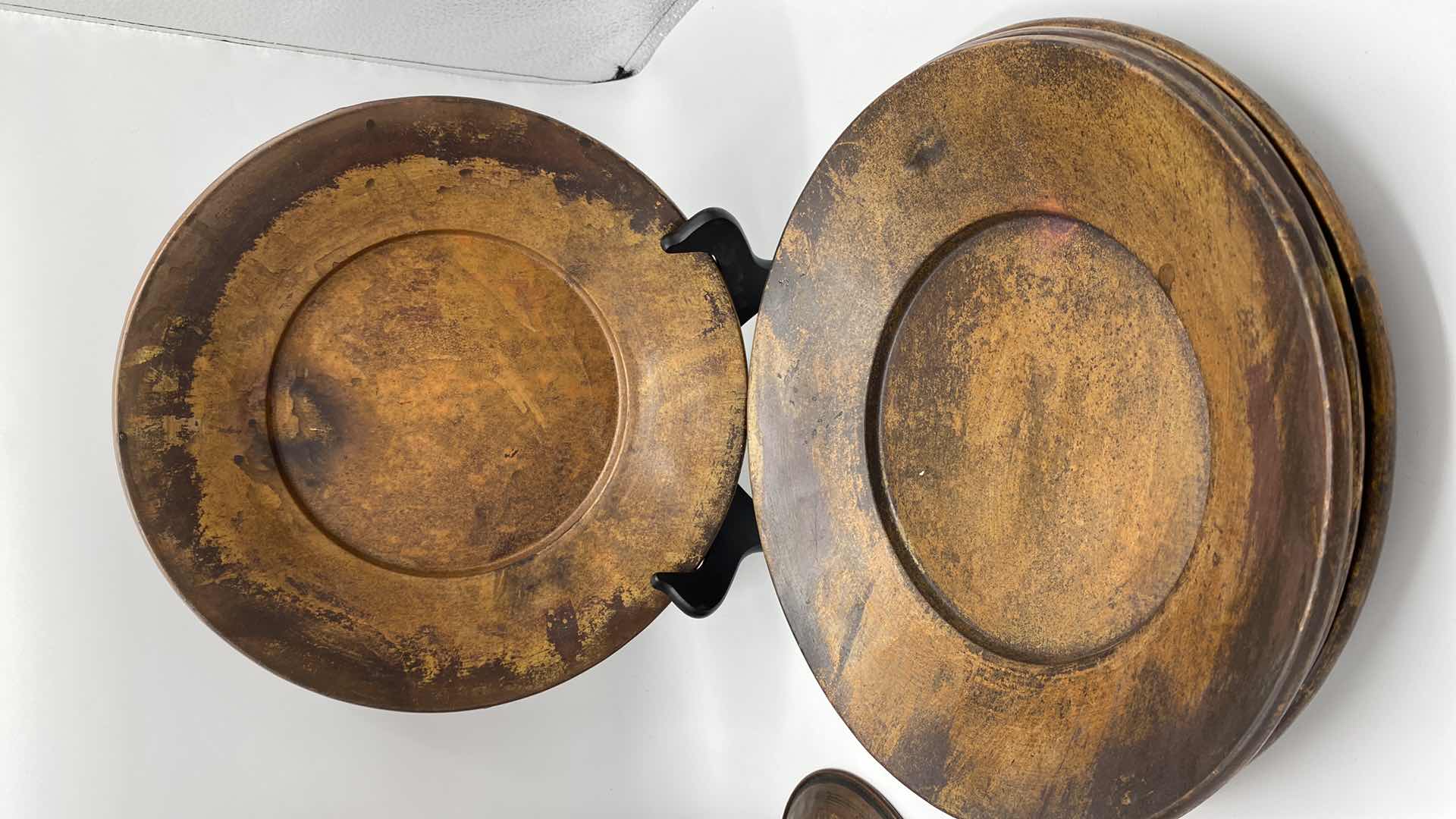 Photo 2 of 4-METAL WALL PLATES 11” AND 2 VASES TALLEST 15”