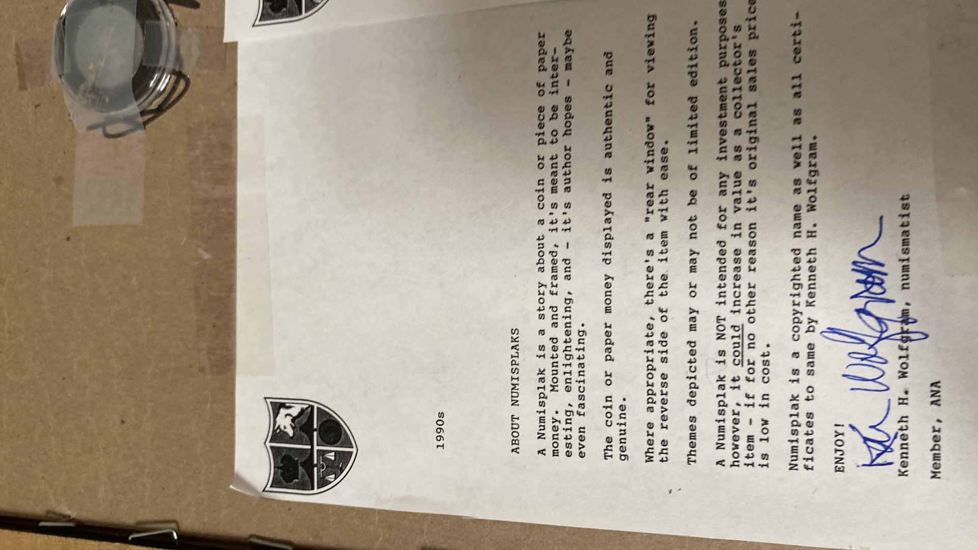 Photo 7 of 5-FRAMED COIN & MONEY COLLECTION ARTWORK 9 1/2” x 12”