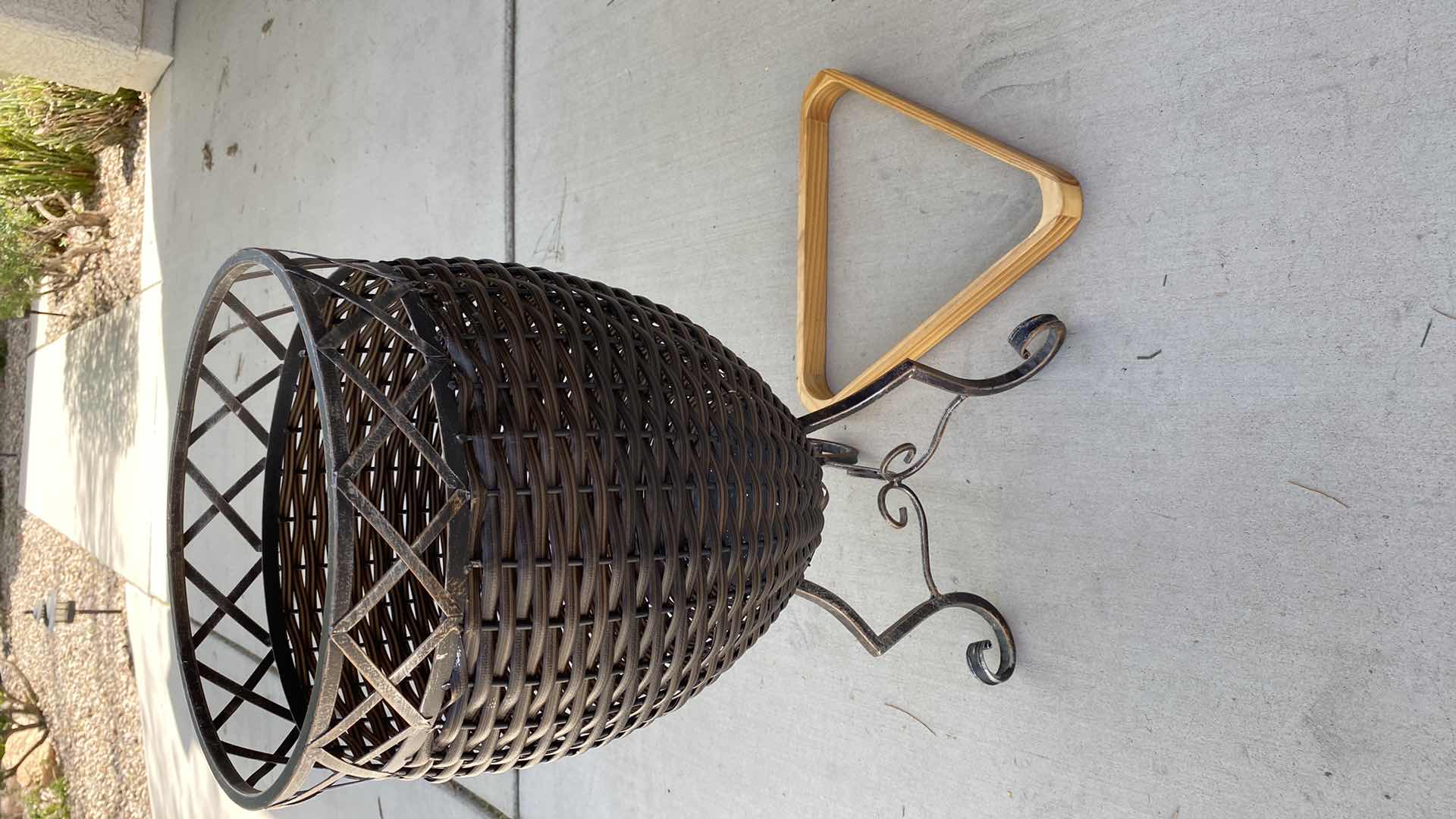 Photo 3 of BASKET WITH IRON LEGS H 24” AND POOL BALL RACK