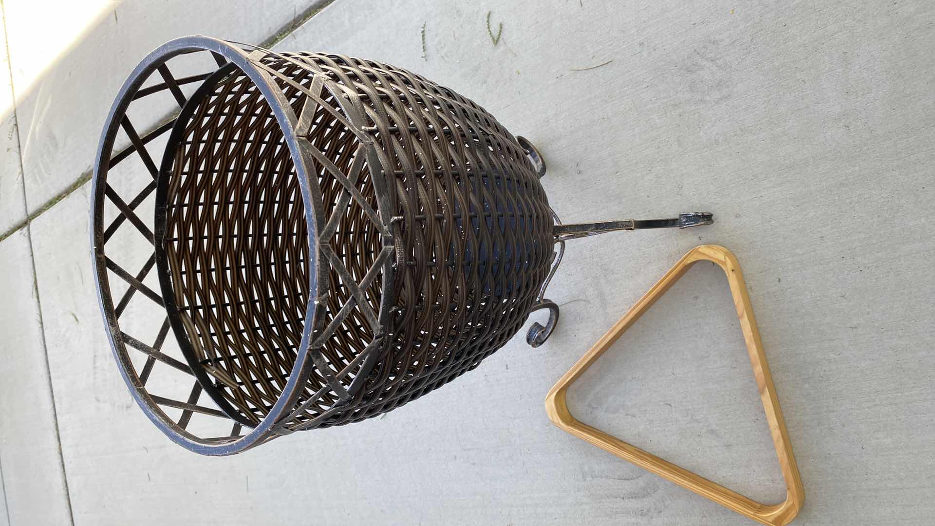 Photo 1 of BASKET WITH IRON LEGS H 24” AND POOL BALL RACK