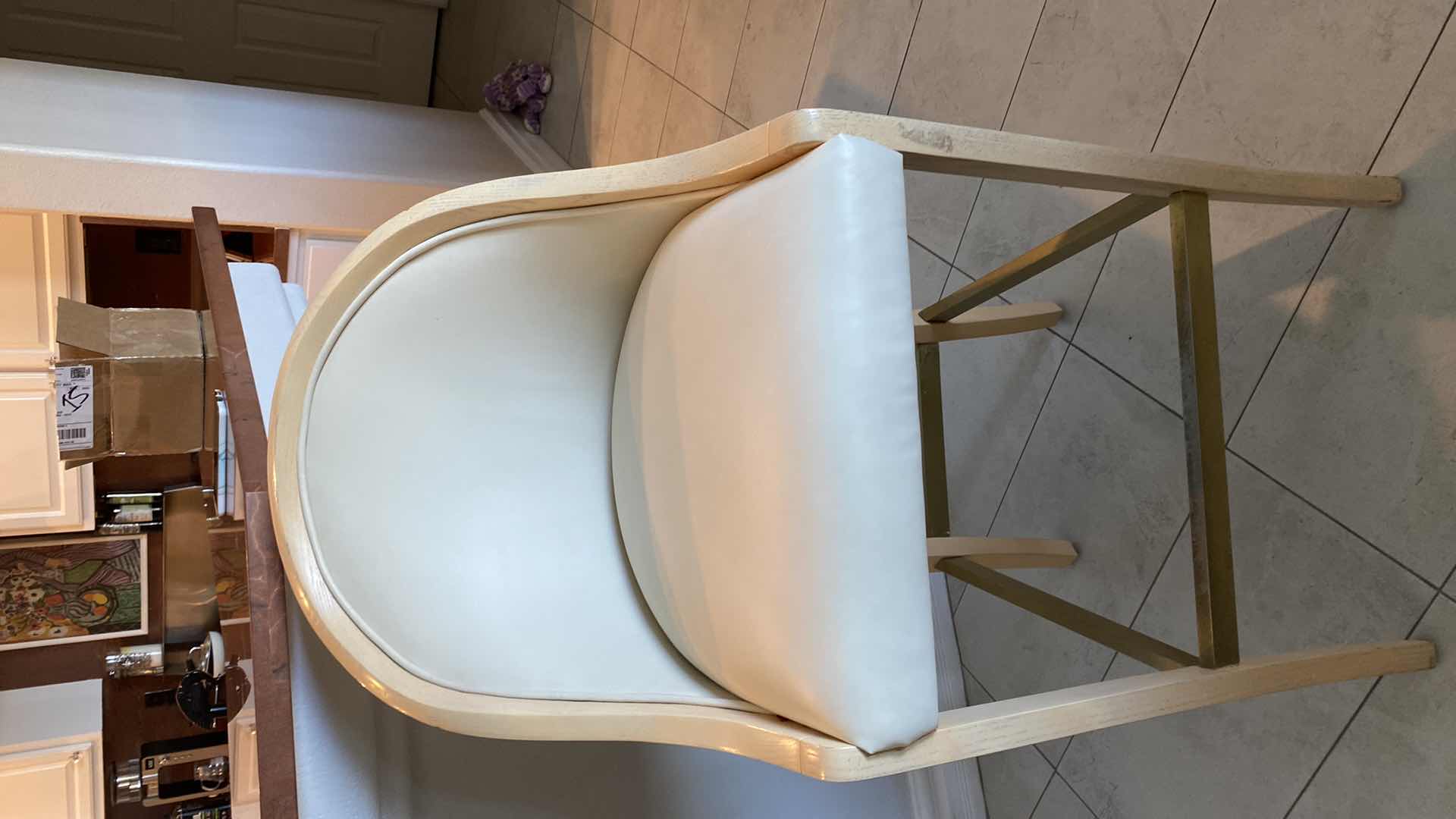 Photo 13 of 4 - CREAM COLOR LEATHER WITH LIGHT WOOD BAR STOOLS FROM THE WYNN - SEAT HEIGHT 31.5”