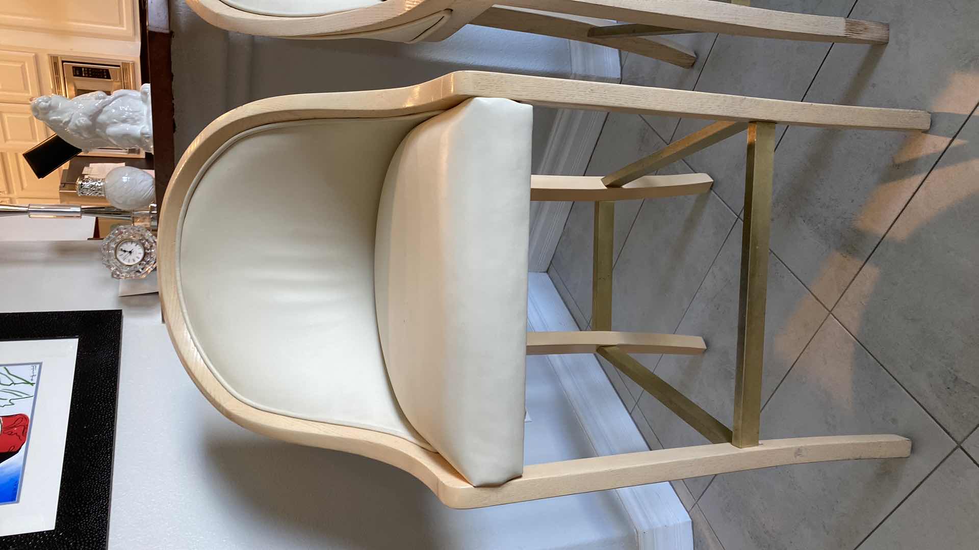 Photo 4 of 4 - CREAM COLOR LEATHER WITH LIGHT WOOD BAR STOOLS FROM THE WYNN - SEAT HEIGHT 31.5”