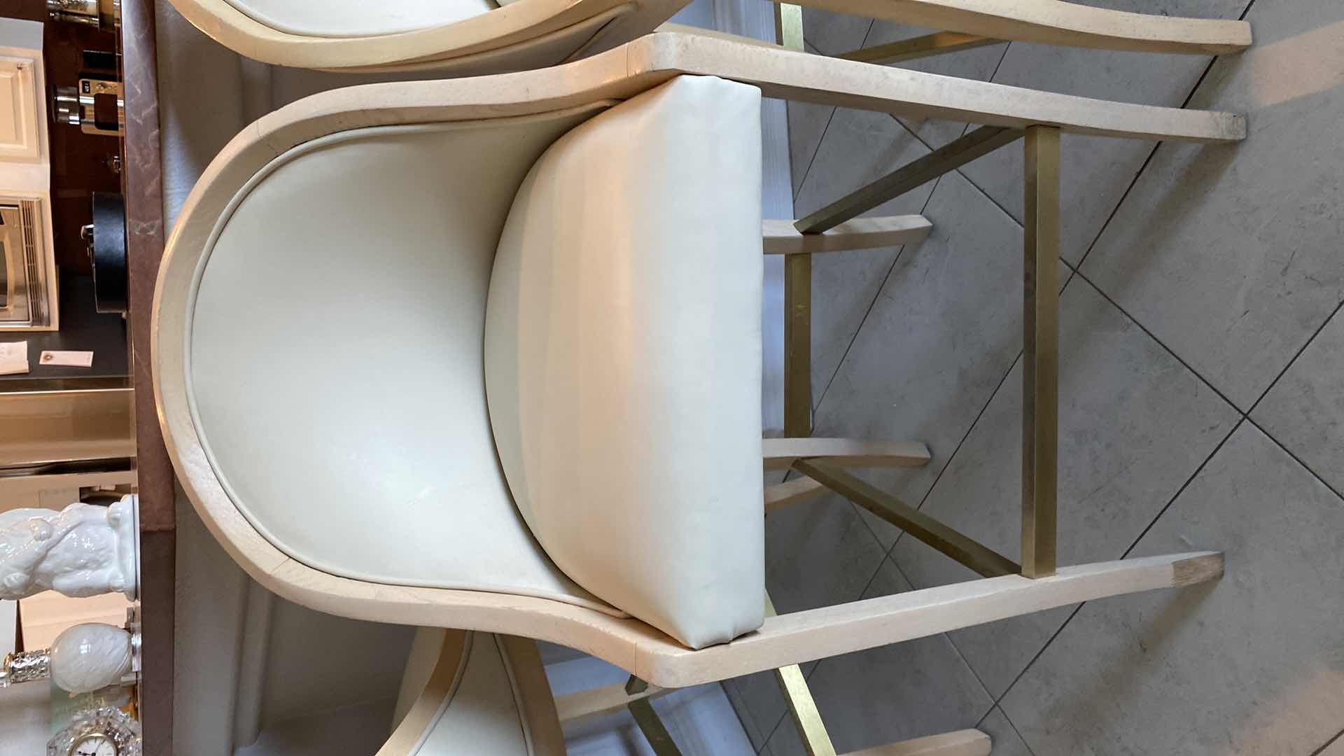 Photo 7 of 4 - CREAM COLOR LEATHER WITH LIGHT WOOD BAR STOOLS FROM THE WYNN - SEAT HEIGHT 31.5”