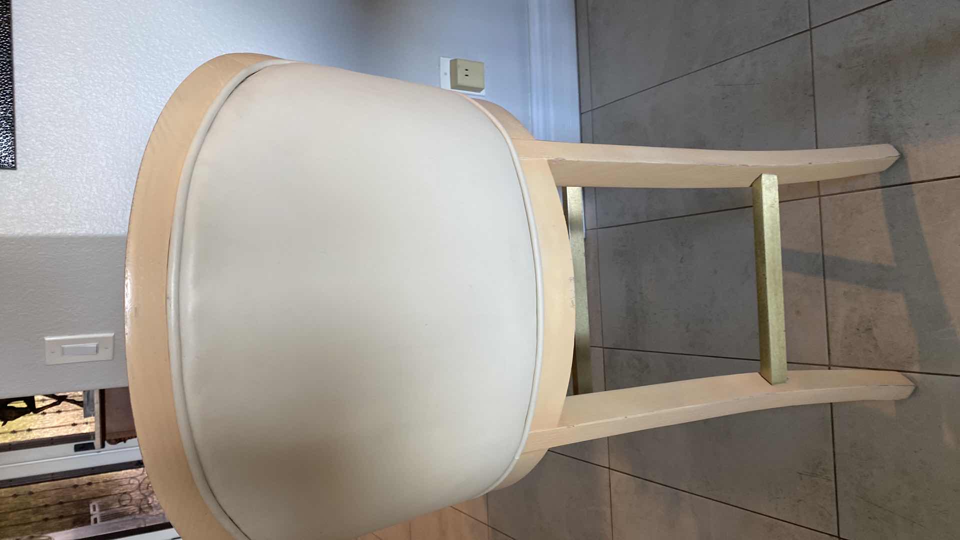 Photo 6 of 4 - CREAM COLOR LEATHER WITH LIGHT WOOD BAR STOOLS FROM THE WYNN - SEAT HEIGHT 31.5”