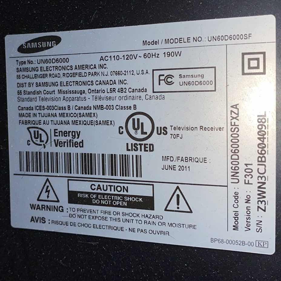 Photo 1 of SAMSUNG 60” TV WITH REMOTE AND SWIVEL WALL MOUNT, SAMSUNG DVD PLAYER. Buyer to remove from wall.