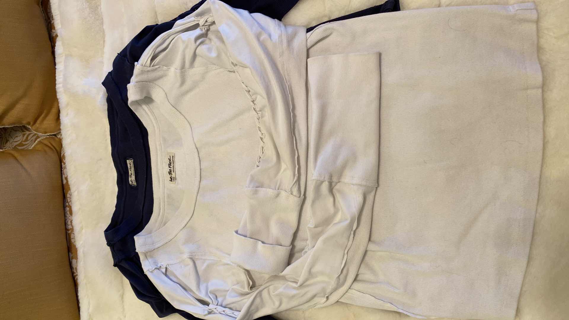 Photo 5 of 3-WOMENS SIZE LARGE FREE PEOPLE BRAIDED SLEEVE SHIRTS MAUVE, WHITE & NAVY ORIGINAL $68 EACH