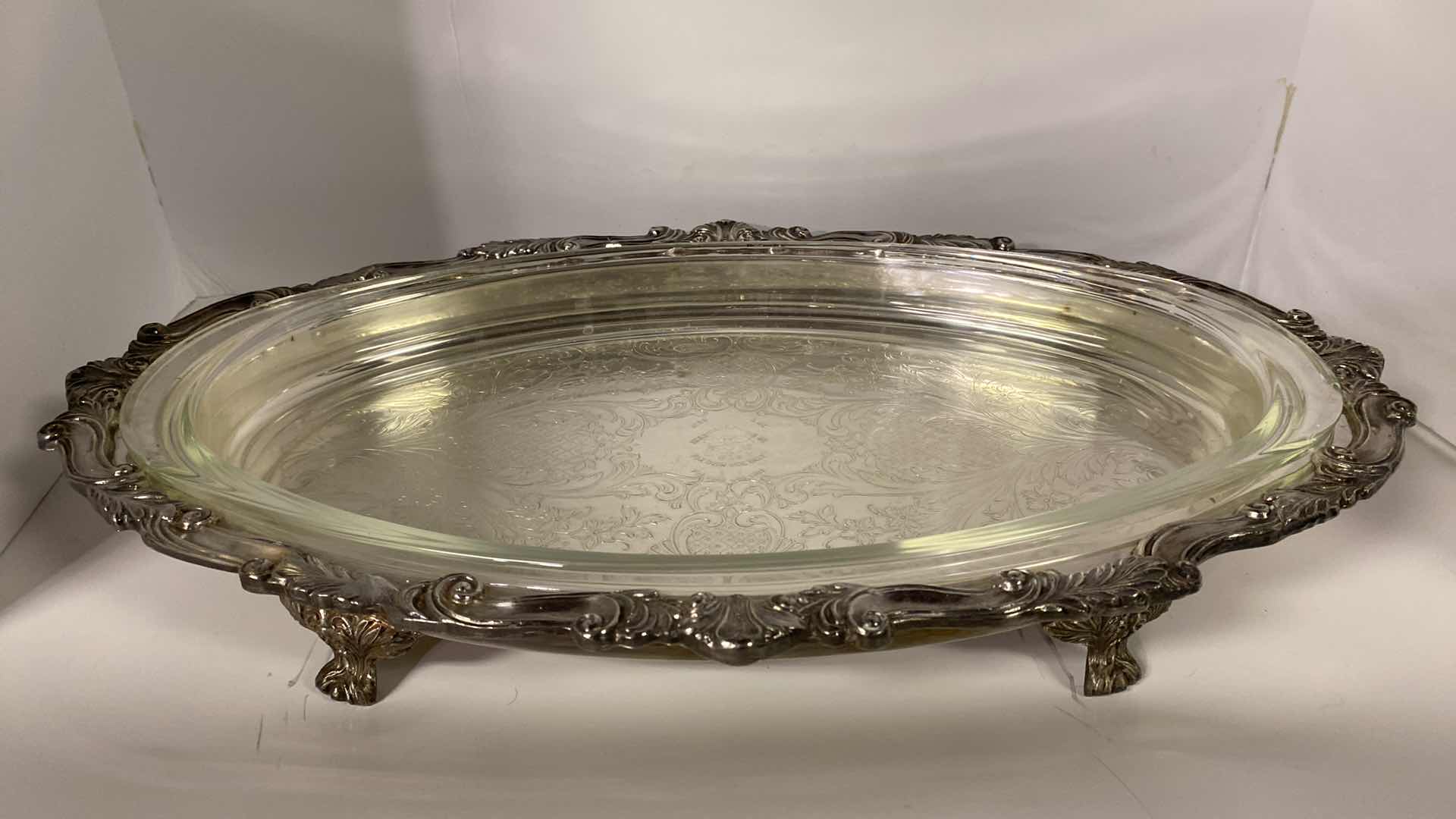 Photo 1 of SILVER PLATED SERVEWARE WITH 2 PYREX INSERTS 20 1/2” x 13 1/2”