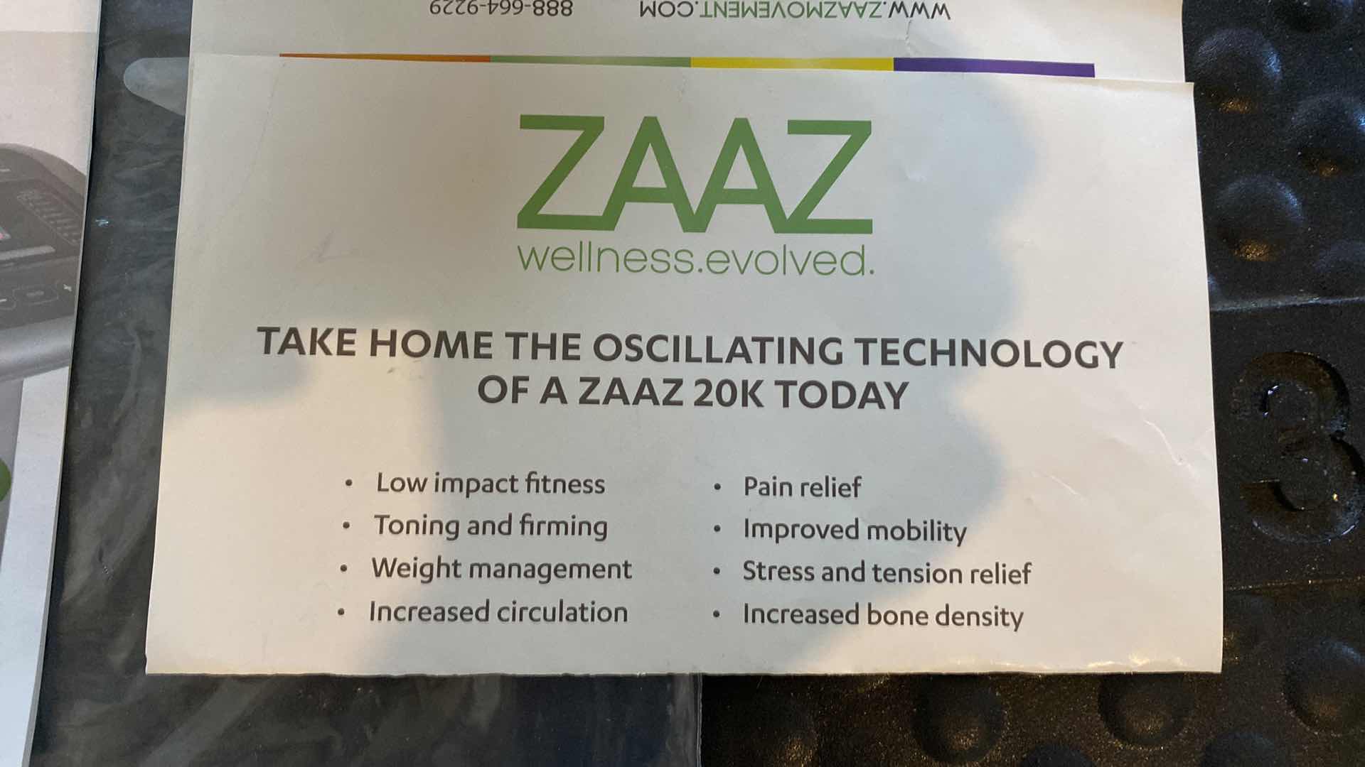 Photo 1 of ZAAZ  20-K VIBRATION WELLNESS FITNESS WITH SOFT FOOT PAD AND CHAIR. WITH ACCESSORIES WAS $2800